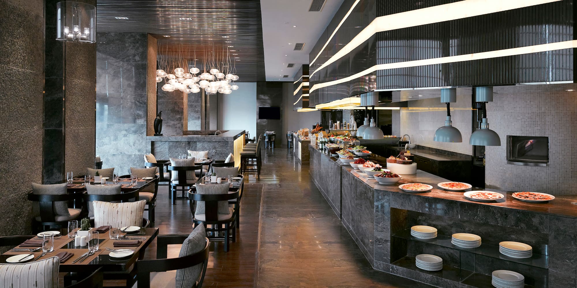 a restaurant with a buffet