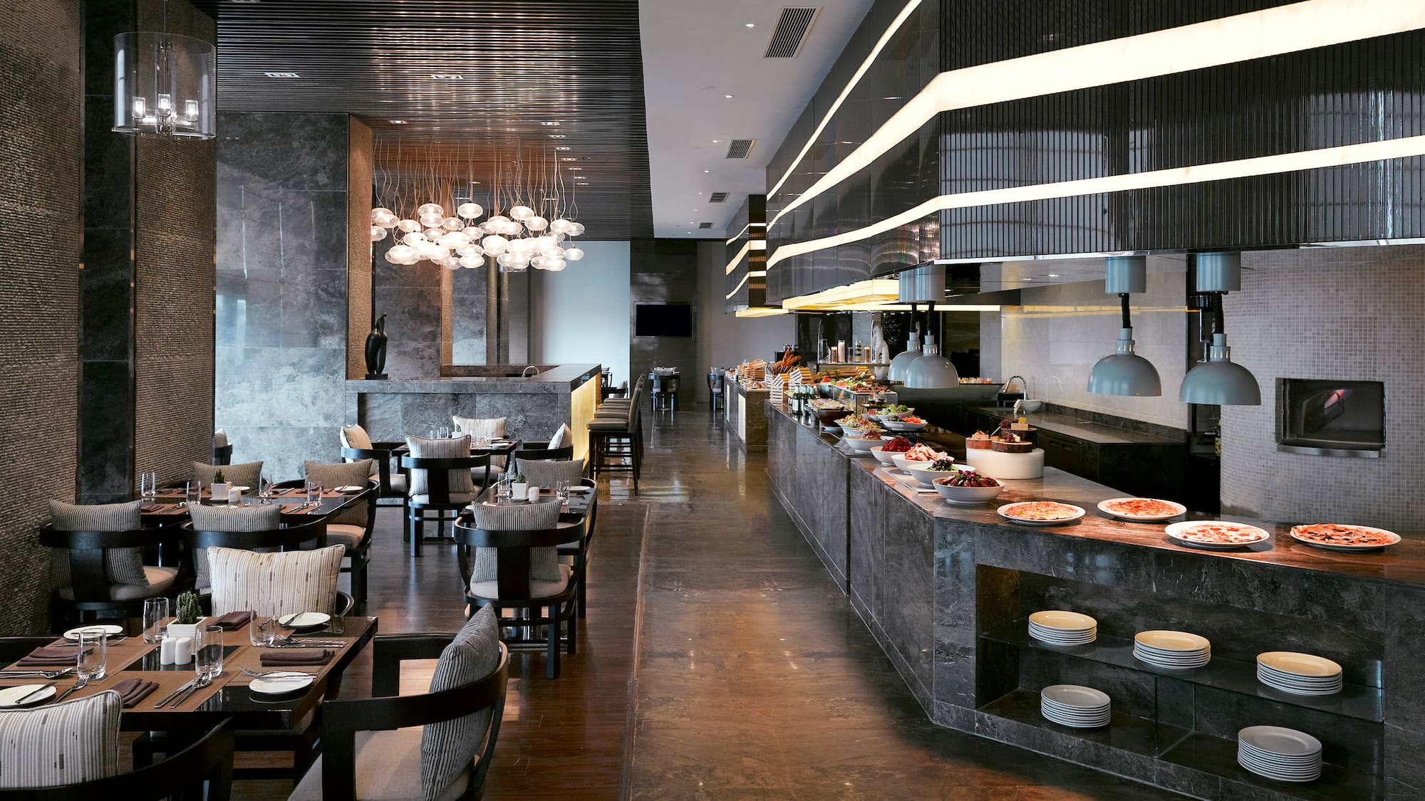 a restaurant with a buffet