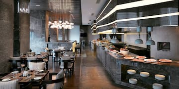 a restaurant with a buffet