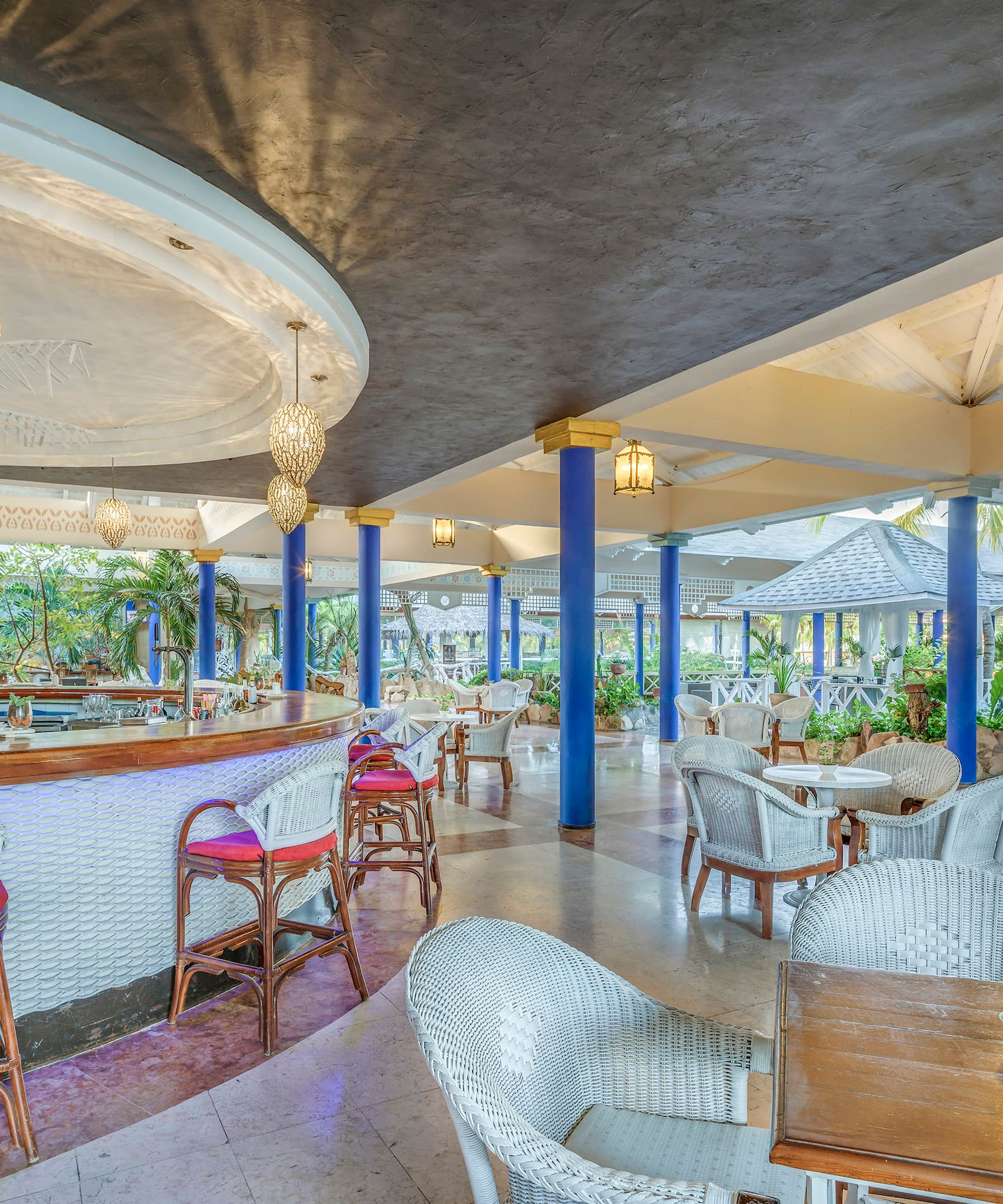 a room with tables and chairs