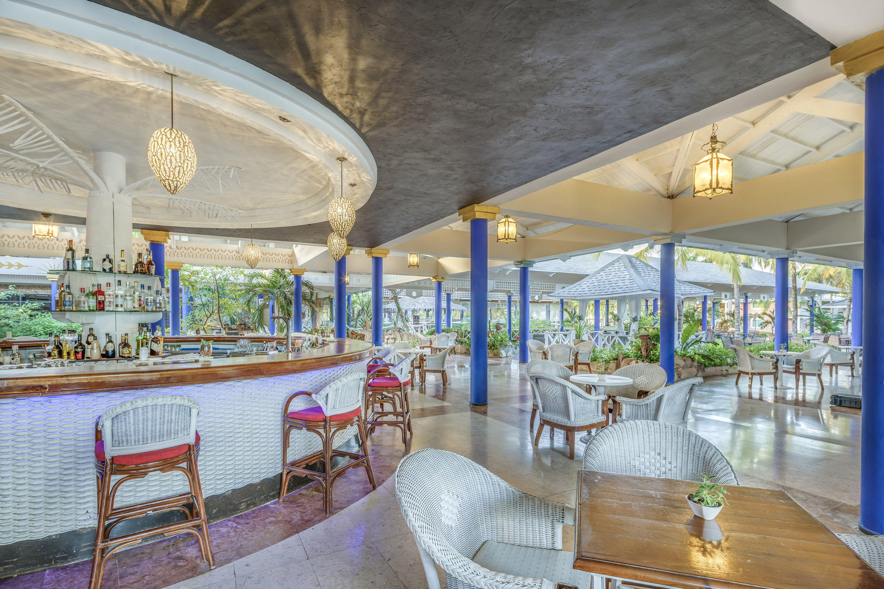 a room with tables and chairs