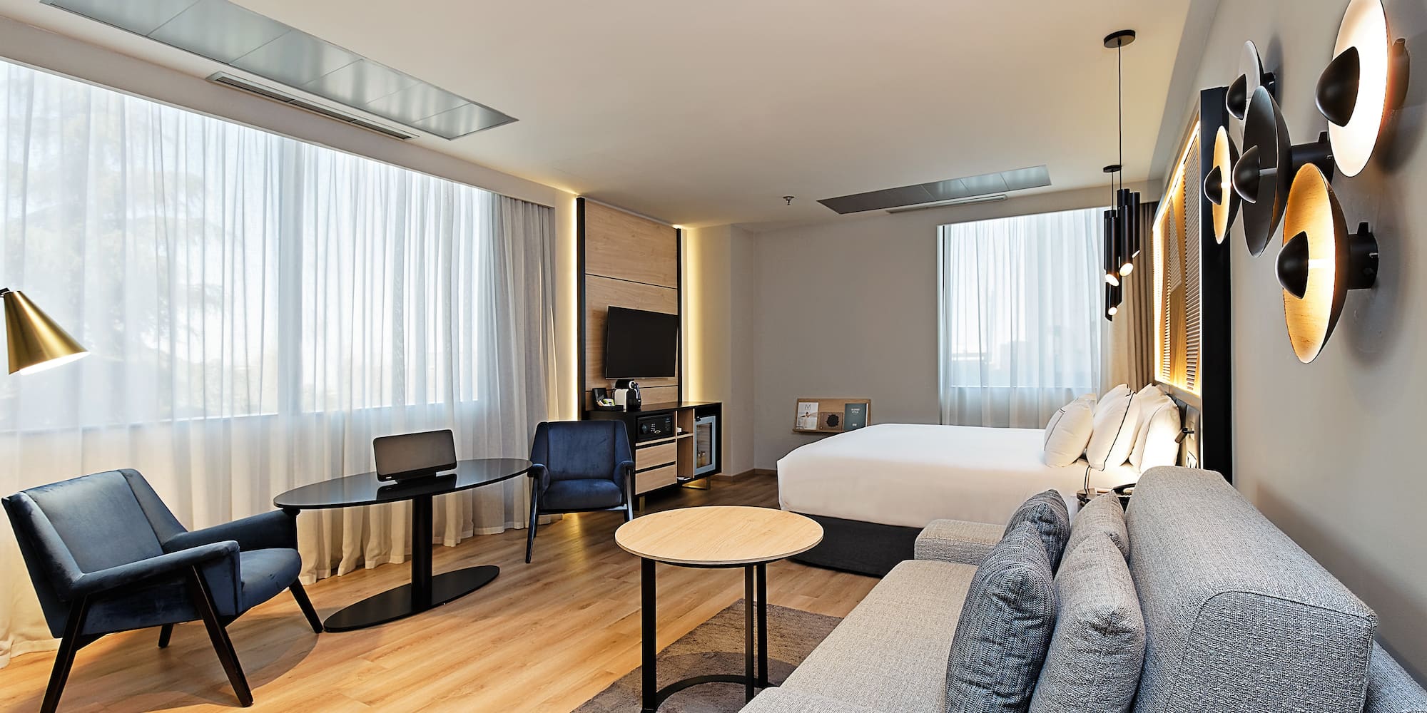 a room with a bed and a table