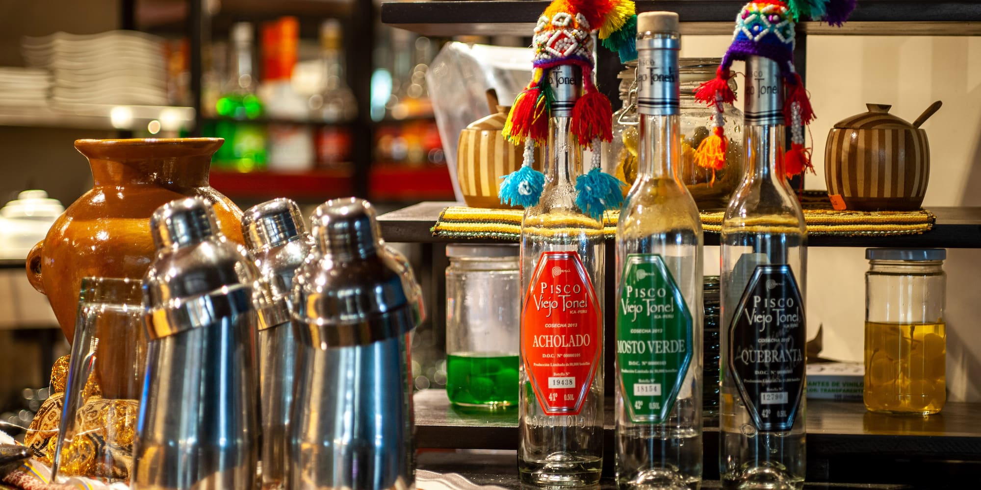 bottles on a table