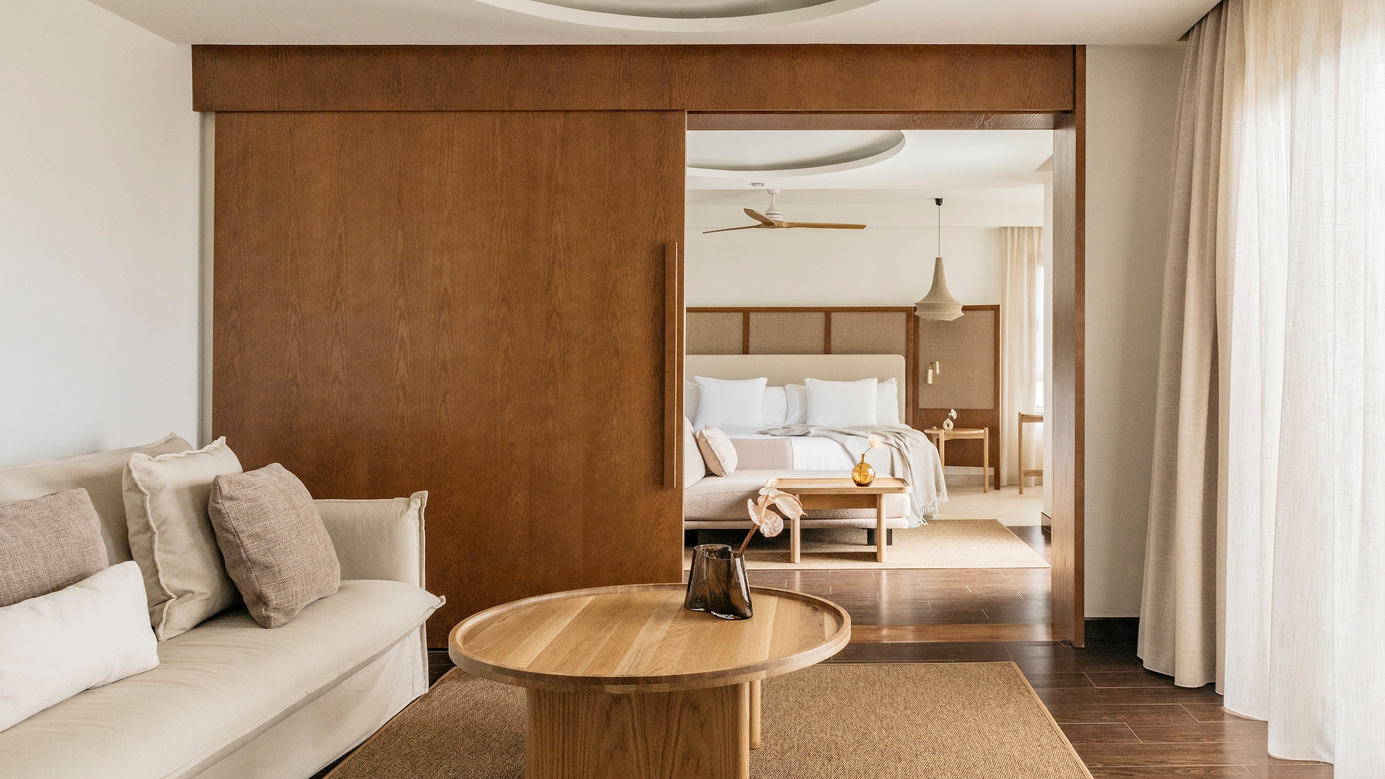 a room with a couch and a bed