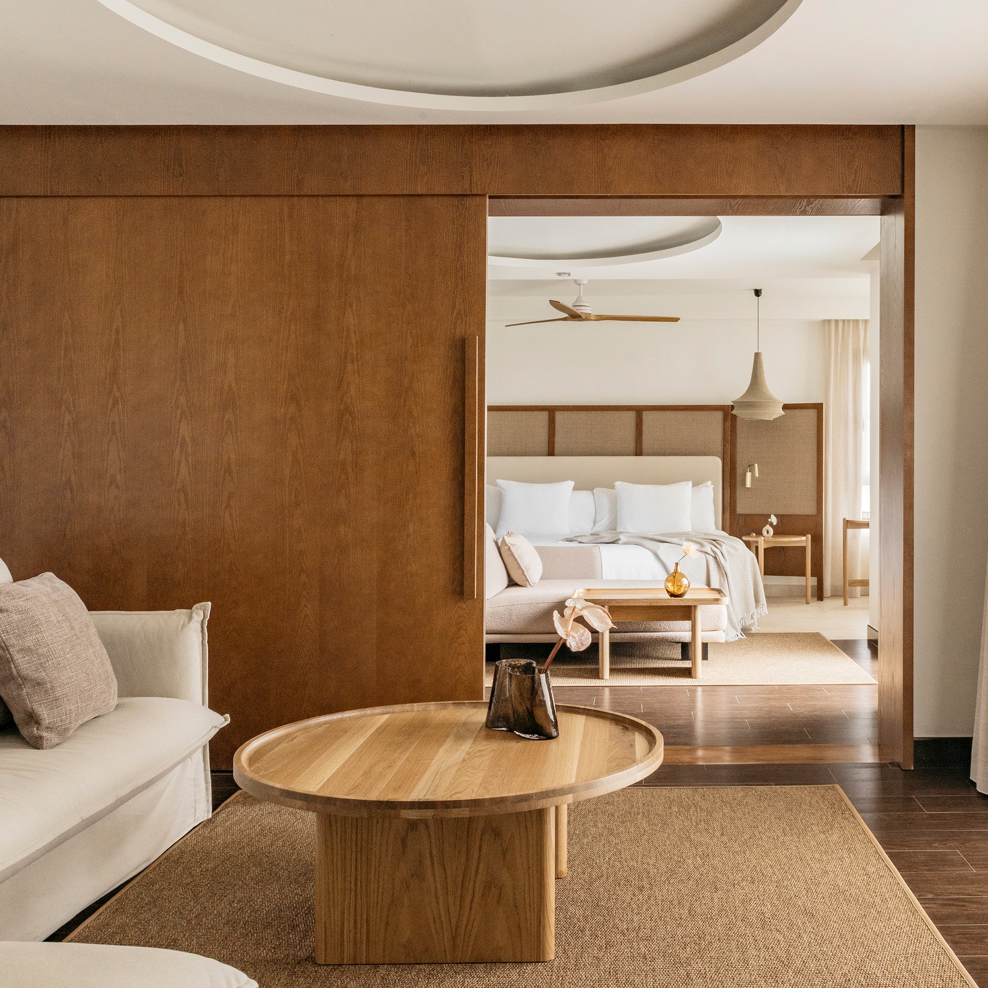 a room with a couch and a bed