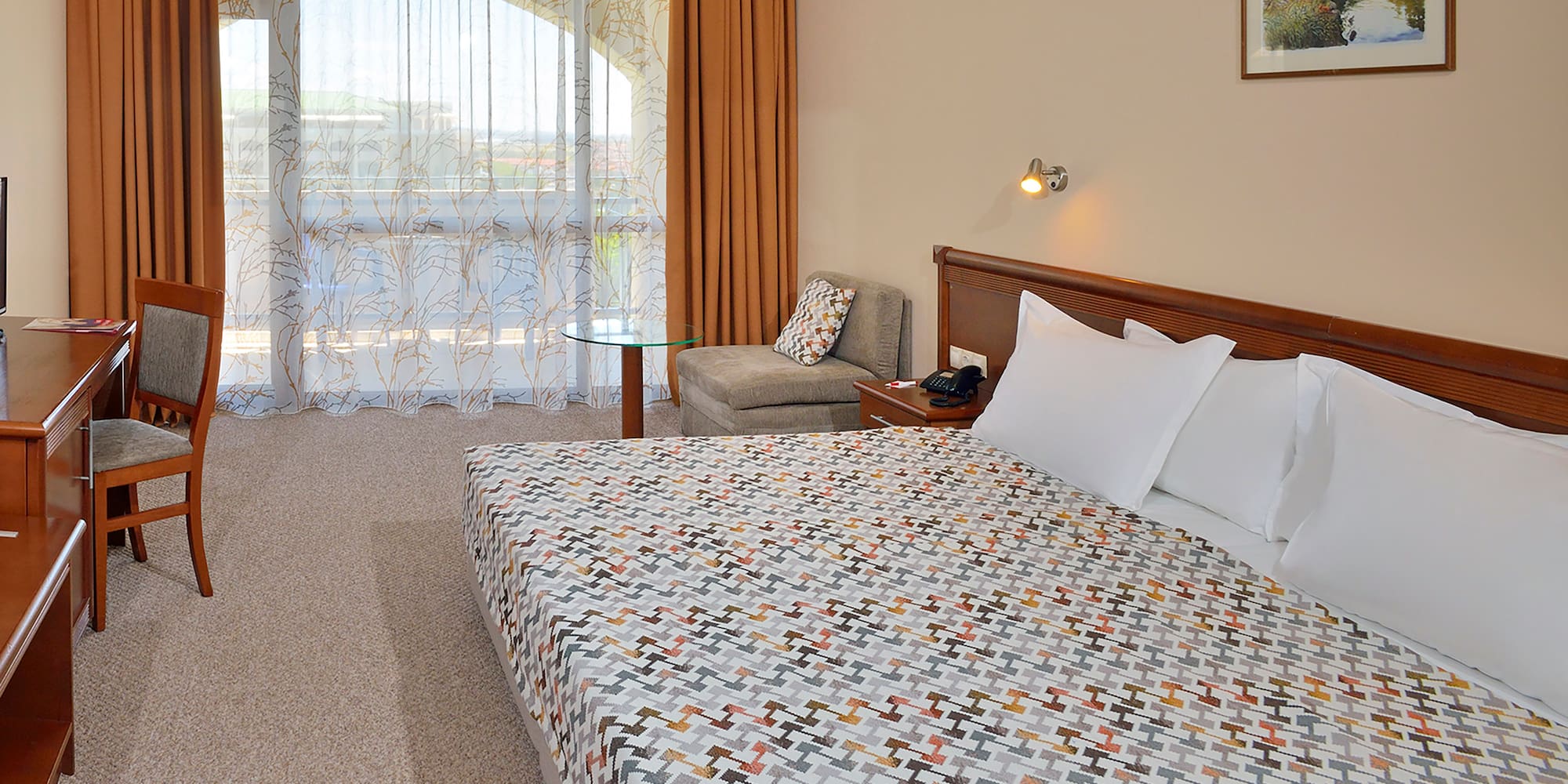 a bed in a hotel room