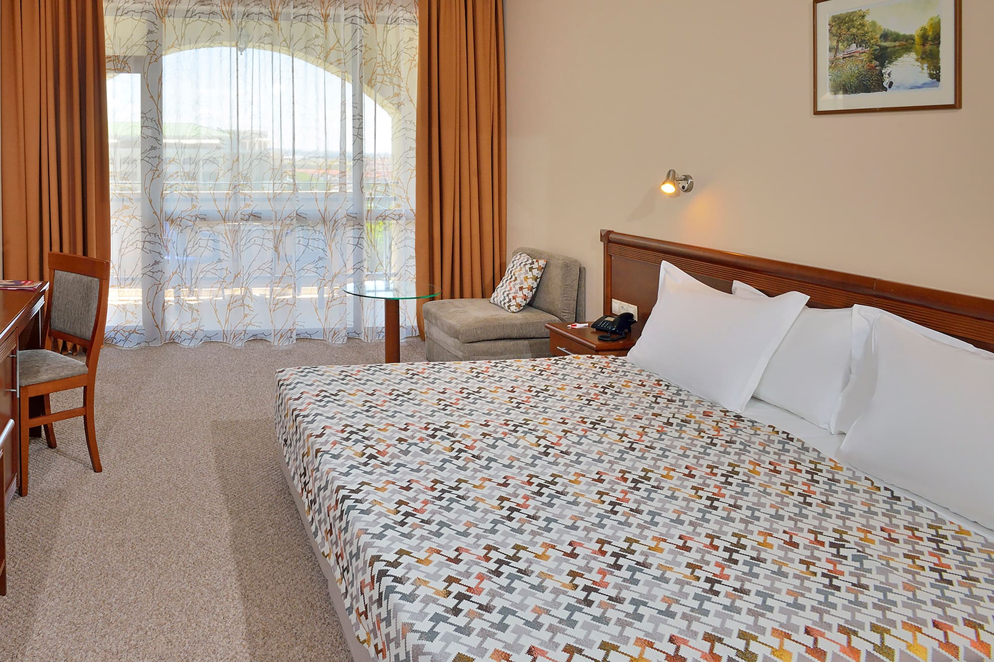 a bed in a hotel room