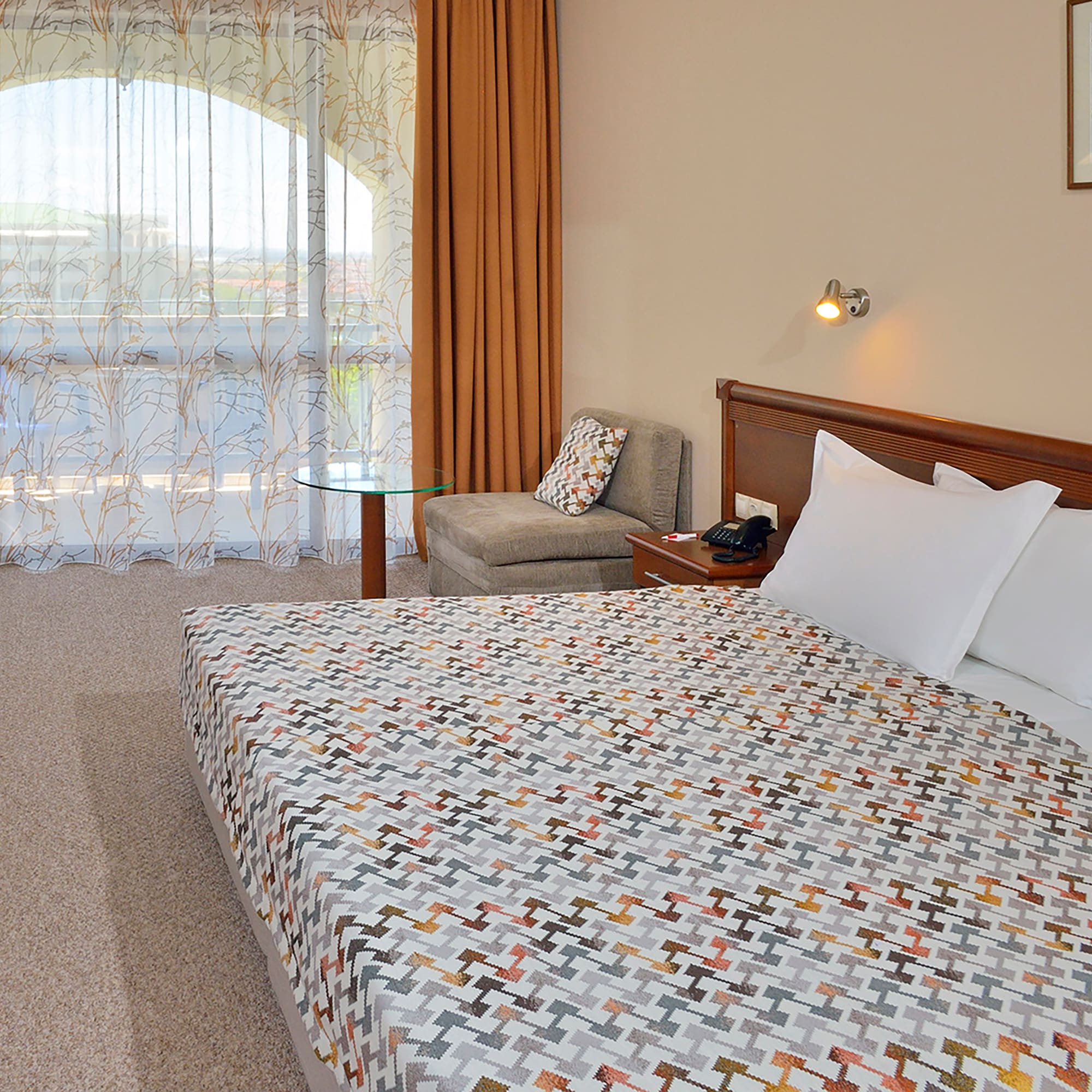 a bed in a hotel room