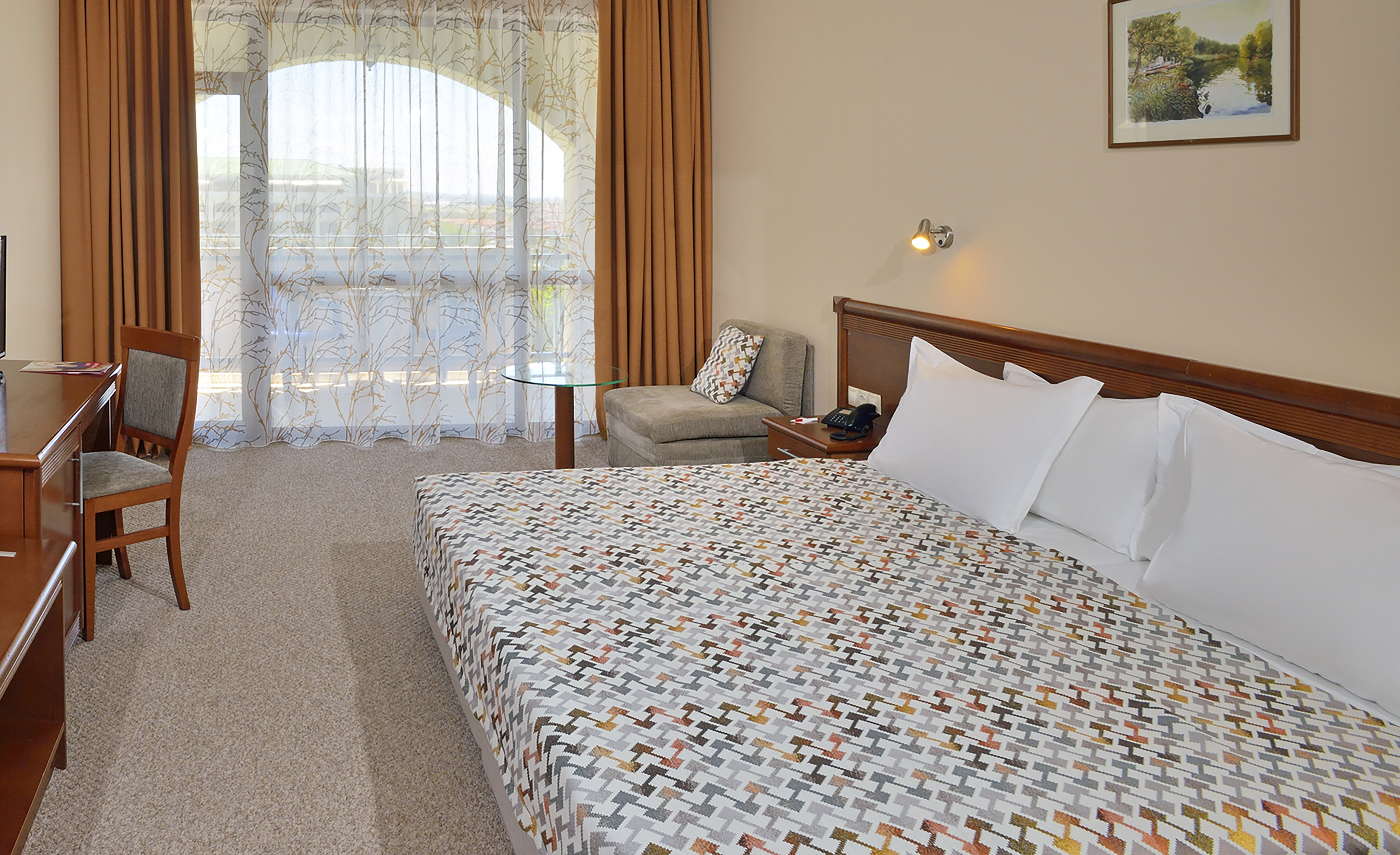 a bed in a hotel room