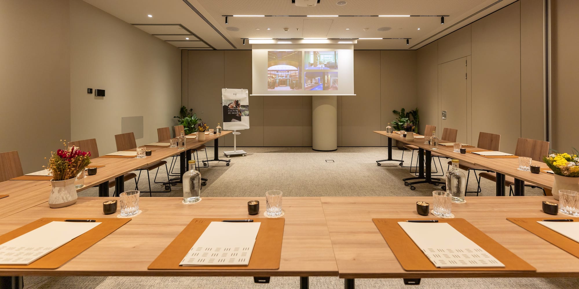 a room with tables and chairs