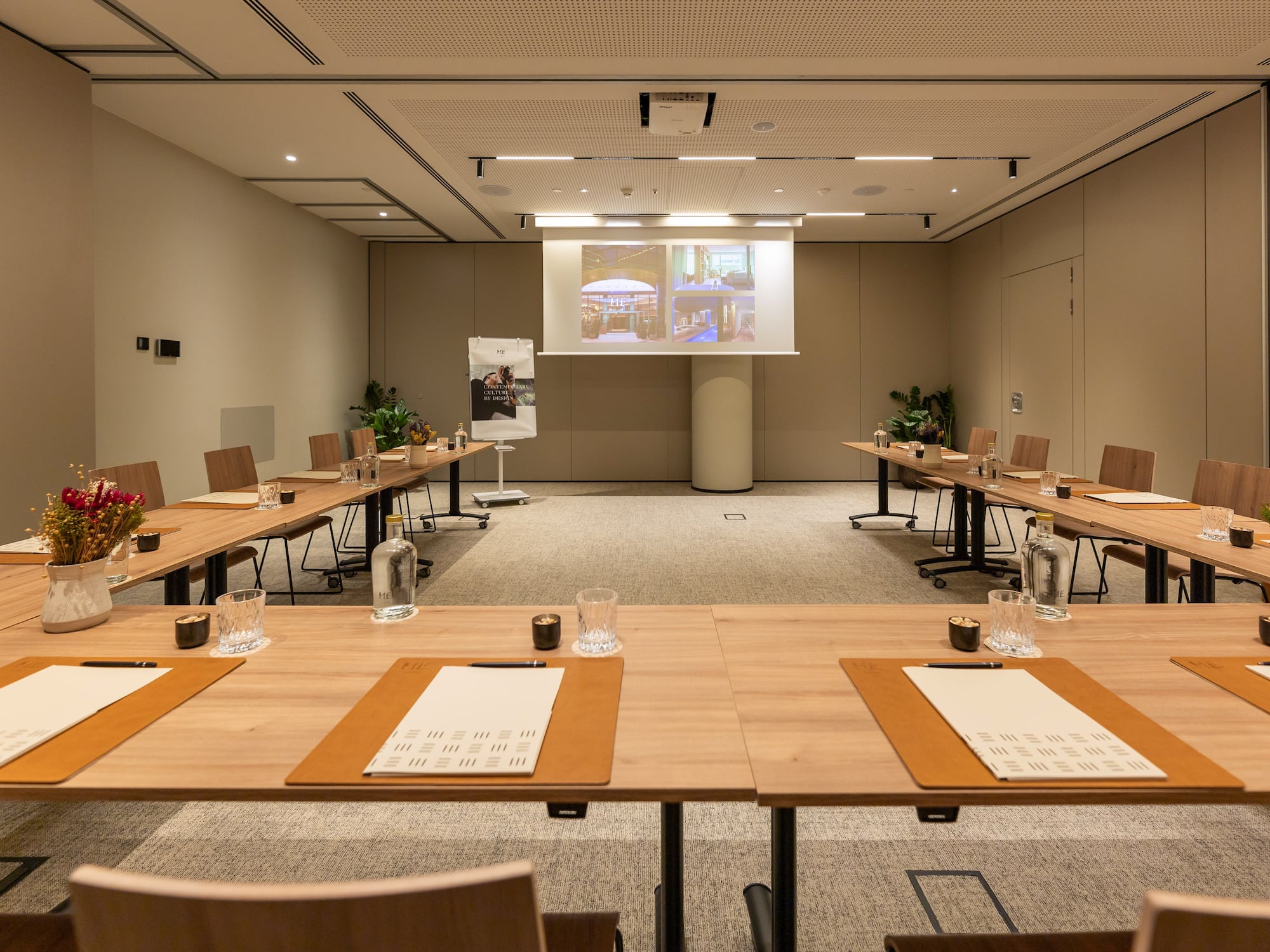 a room with tables and chairs