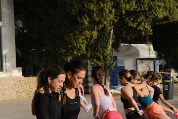 a group of women stretching