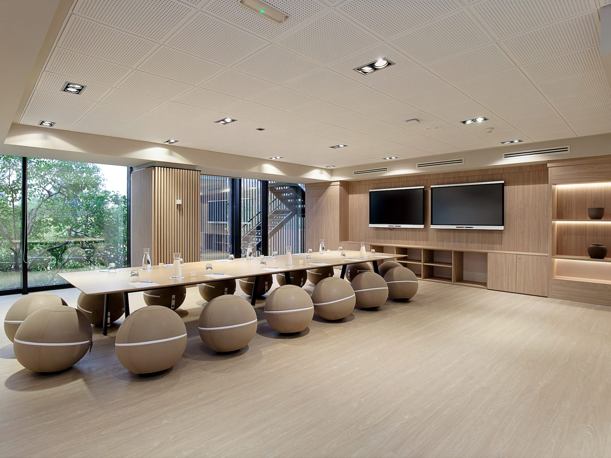 a room with a table and chairs