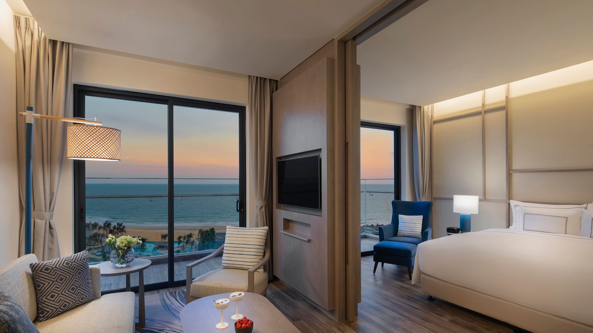 a room with a television and a bed