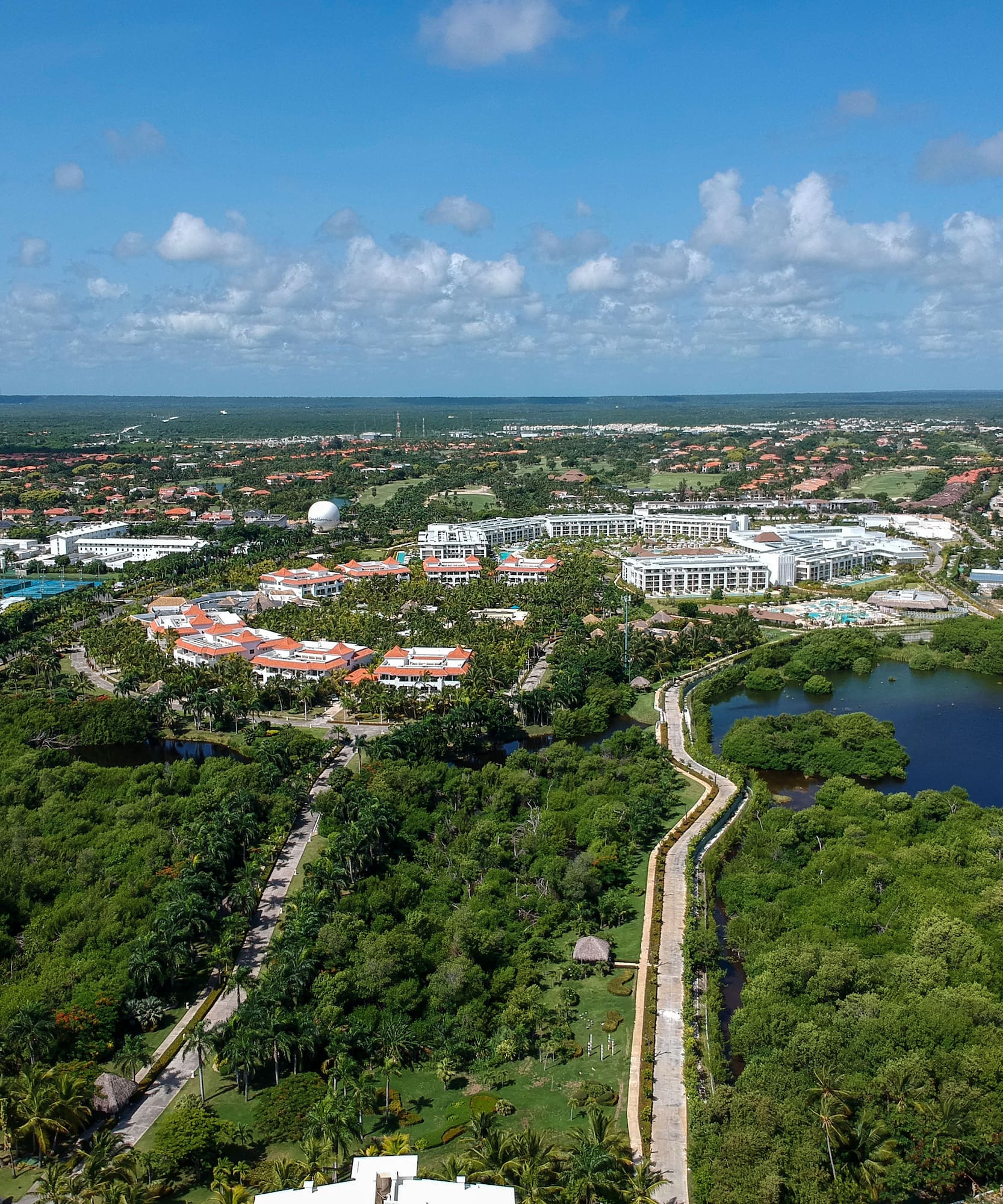 a landscape with trees and buildings