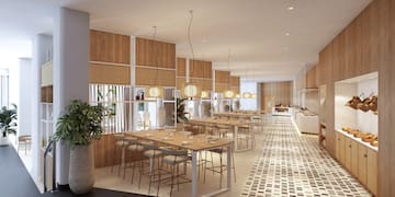 a room with tables and chairs