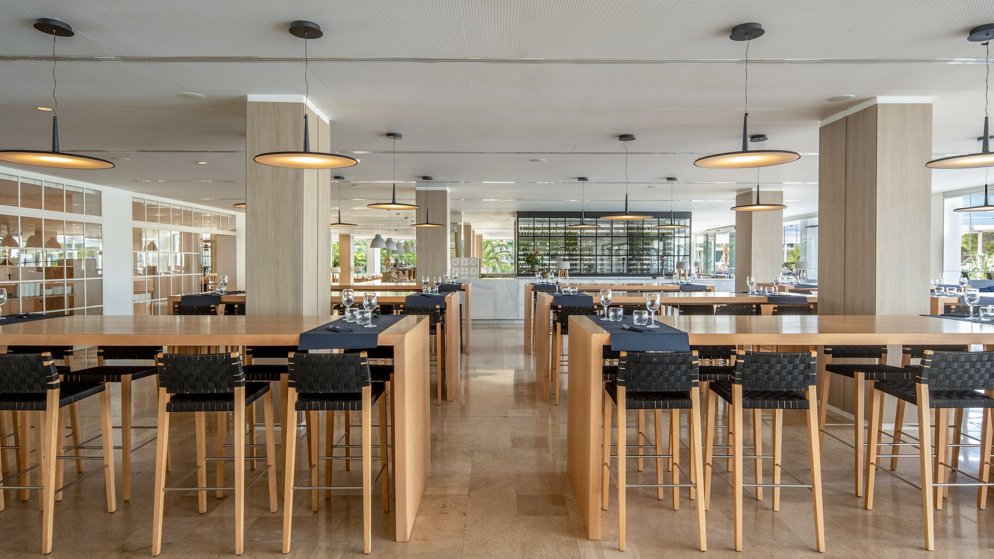 a room with tables and chairs