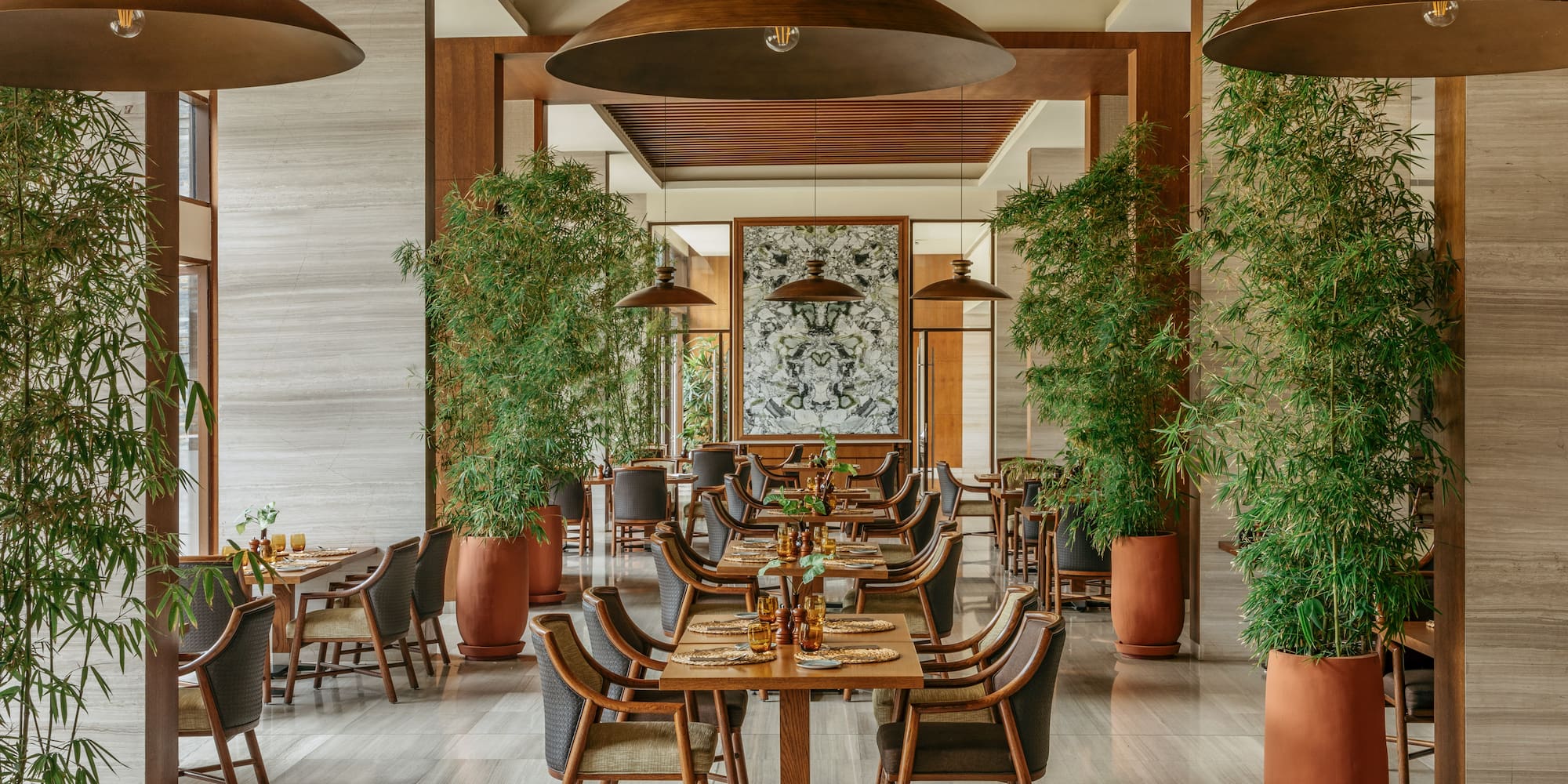 a restaurant with tables and chairs