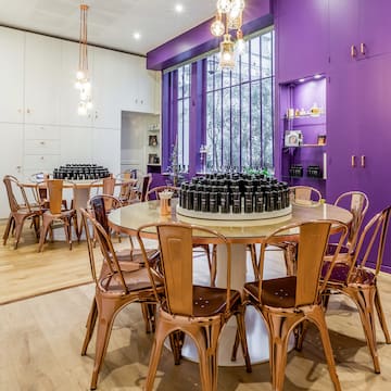 a room with a table and chairs