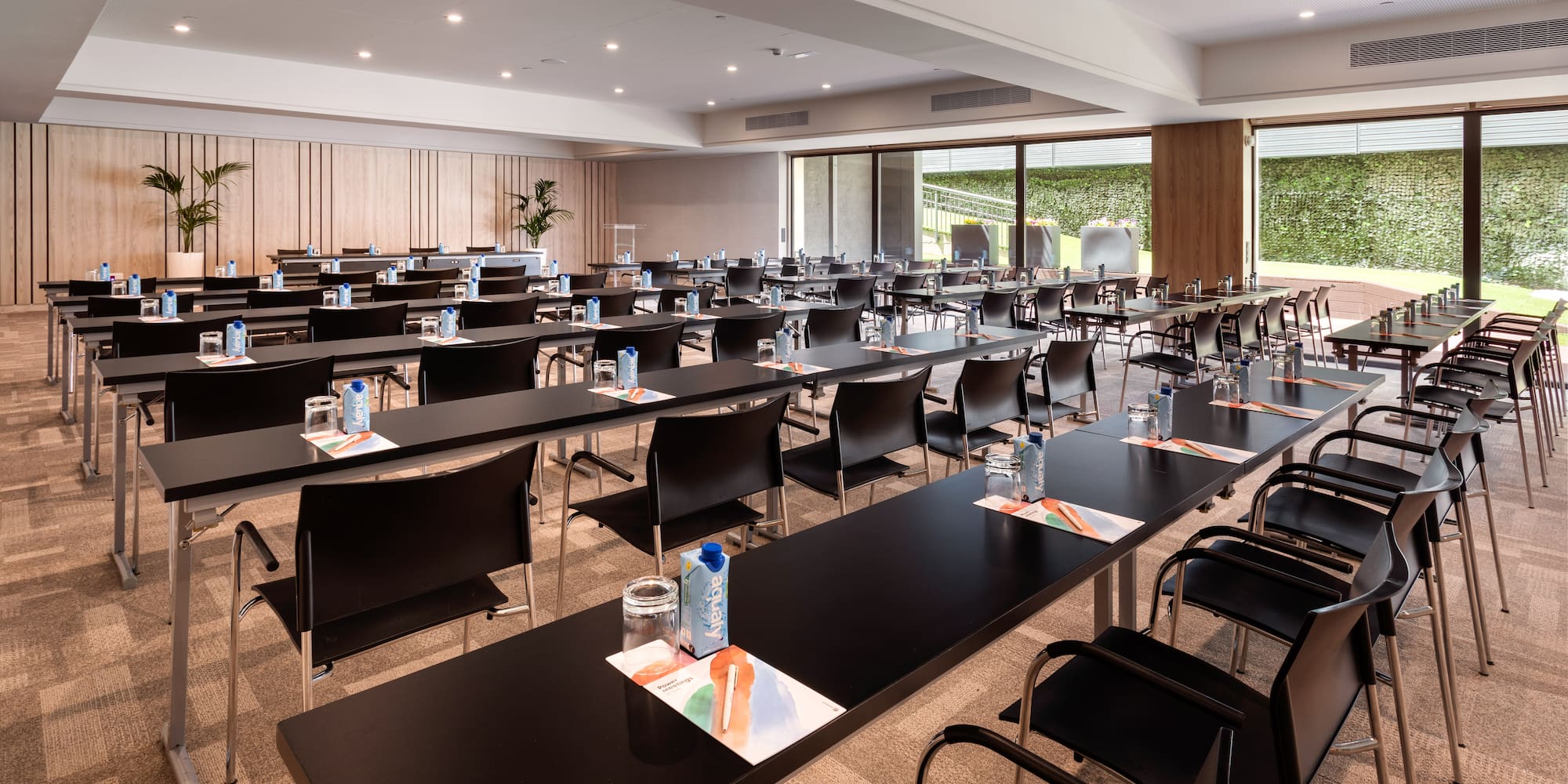 a room with tables and chairs