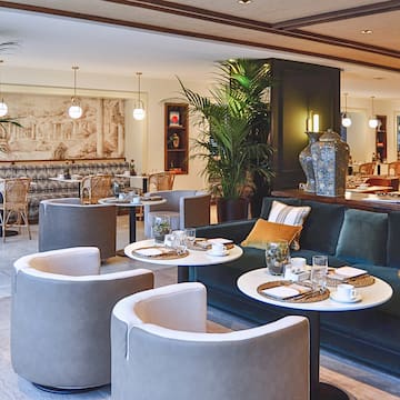 a room with tables and chairs