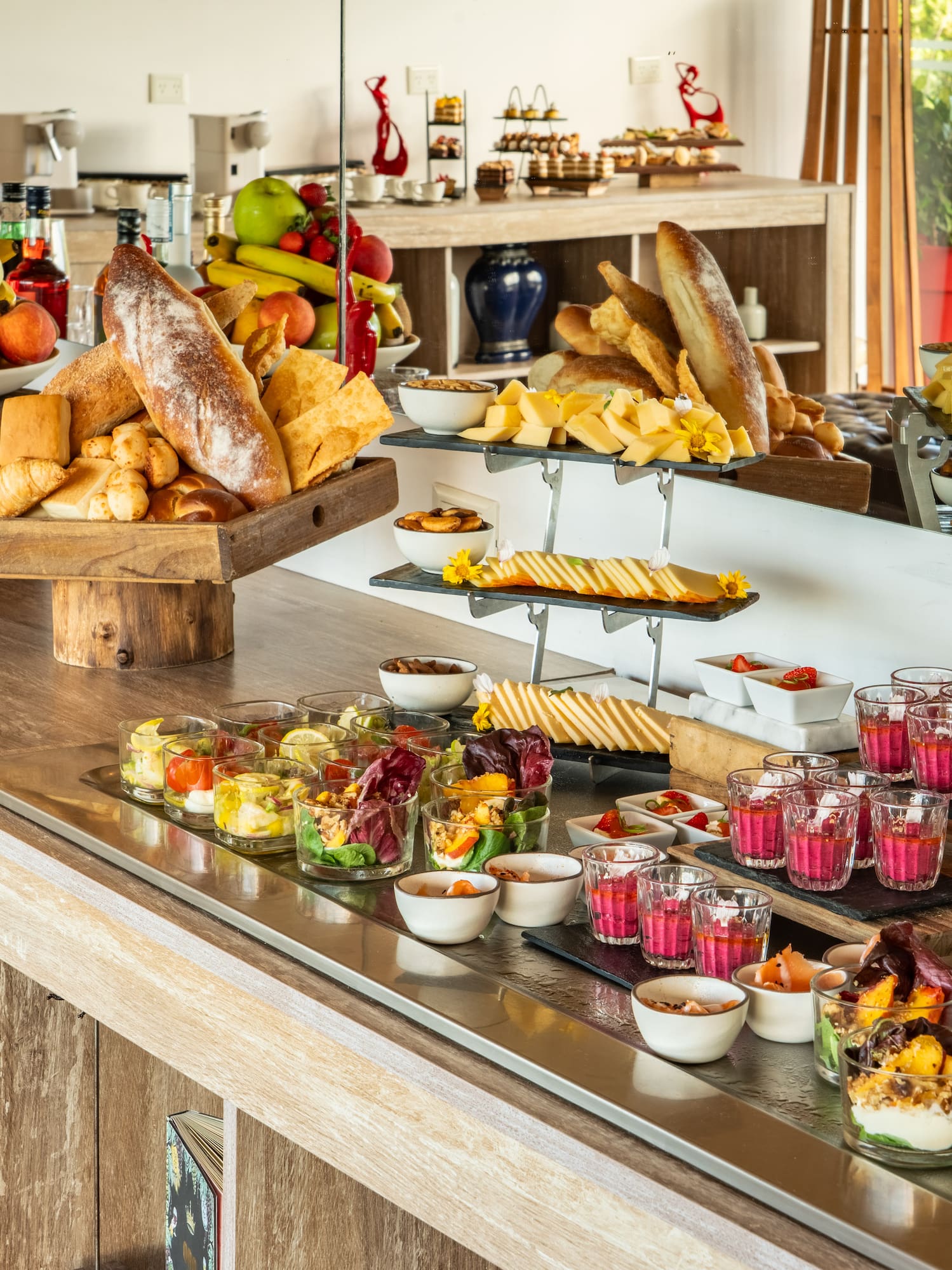 a buffet table with food on it