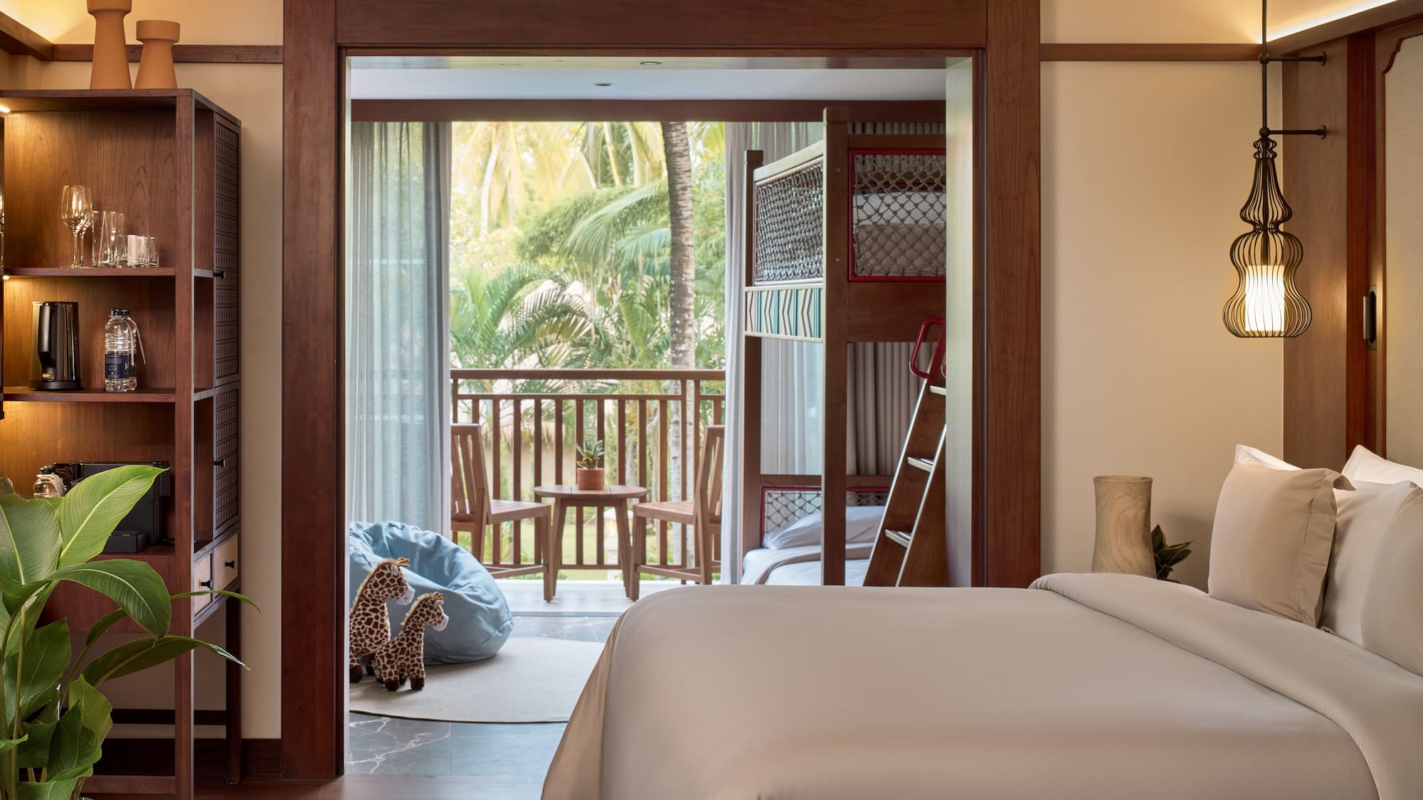 a bedroom with a bed and a bunk bed