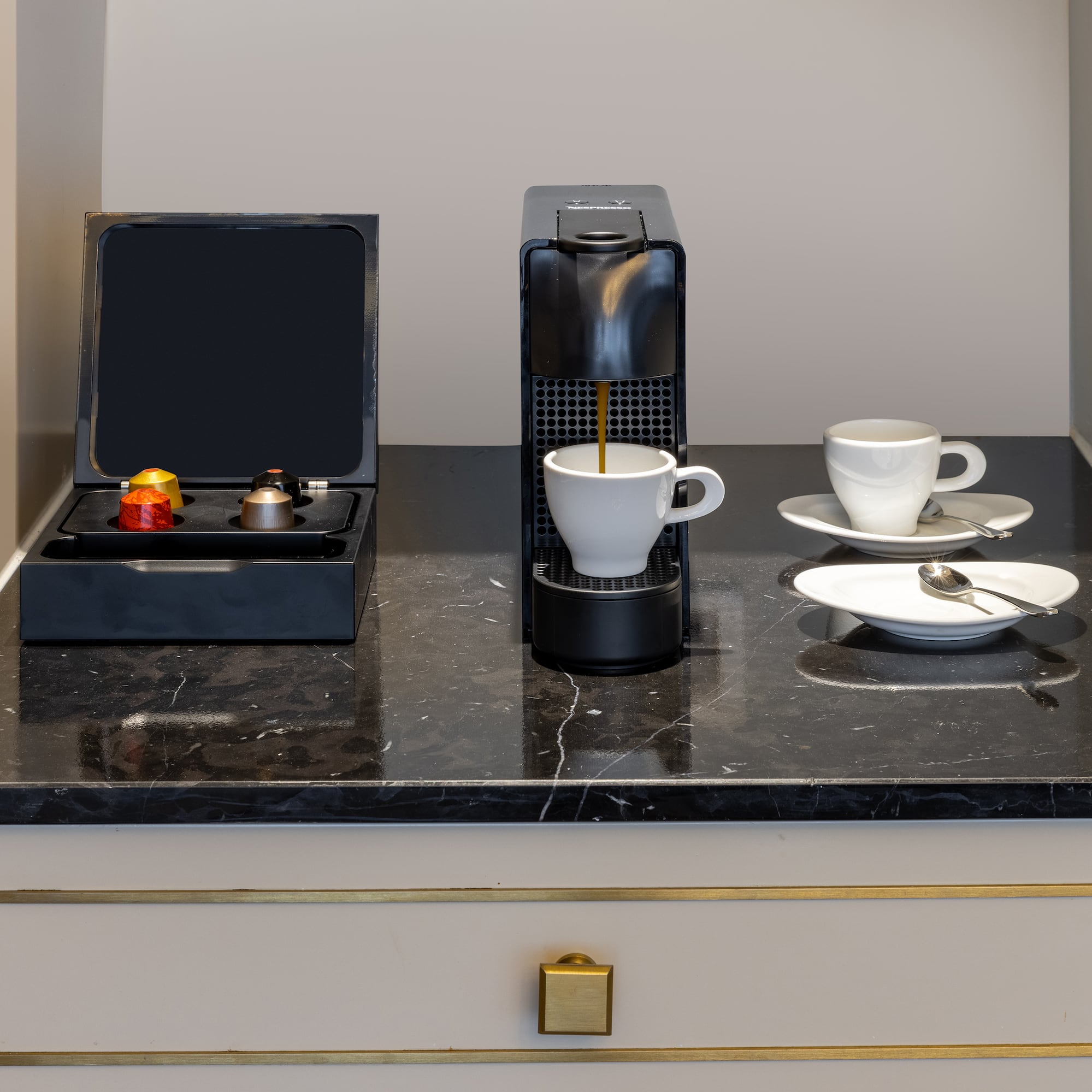 a coffee machine on a counter
