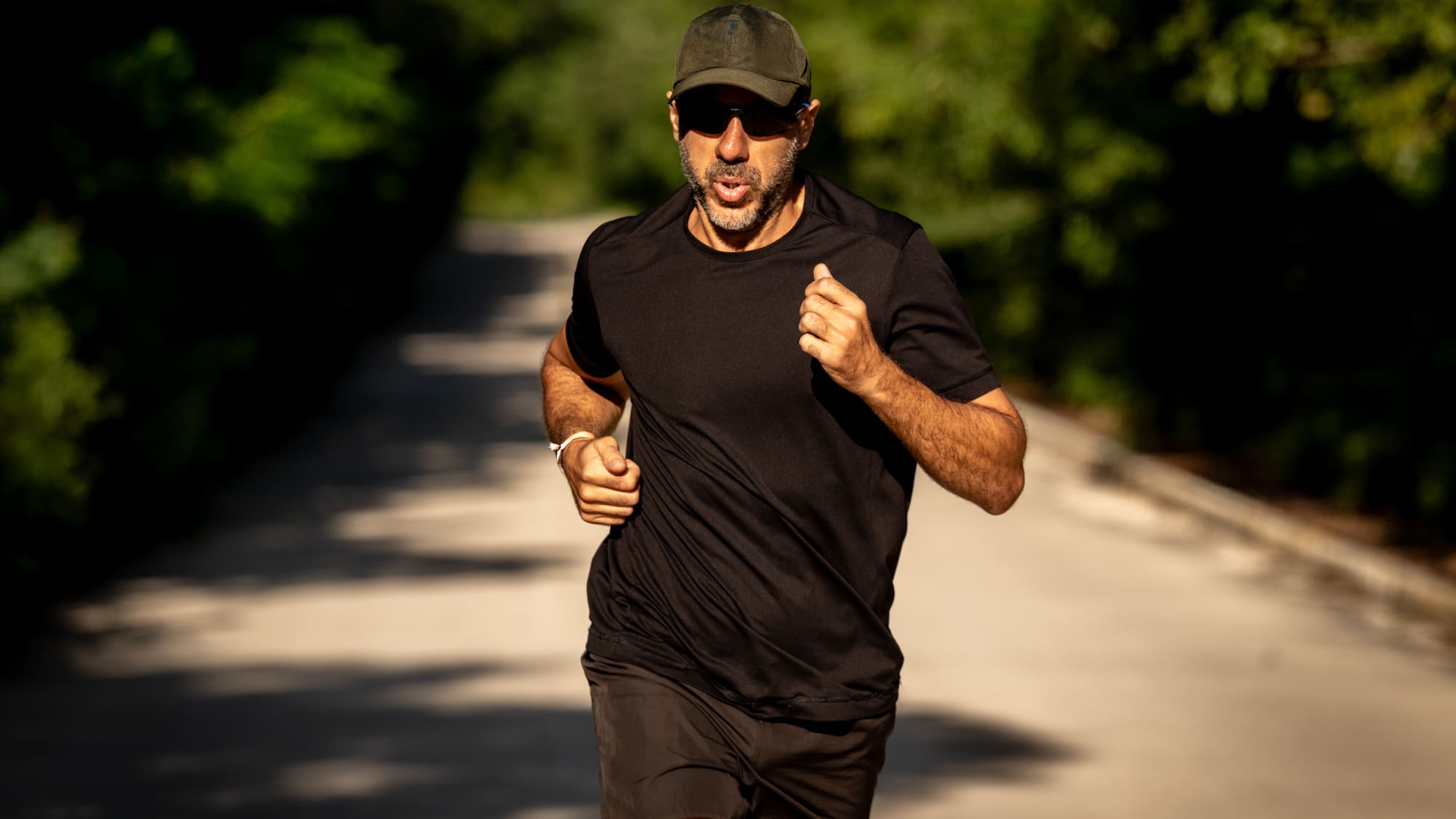 a man running on a road
