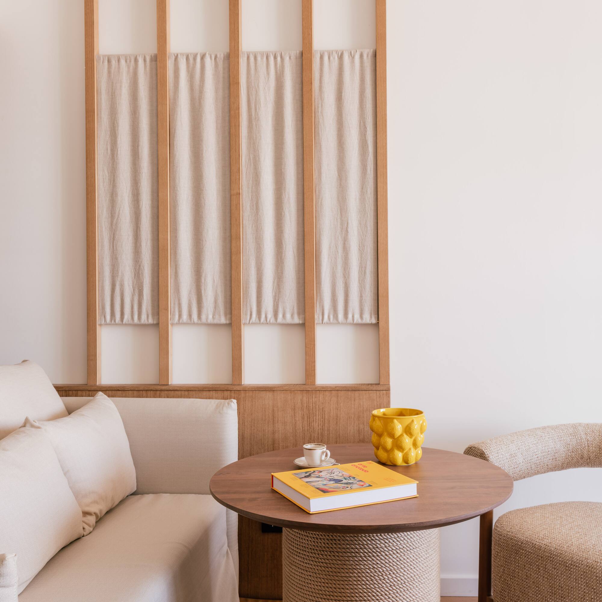 a table and chair in a room