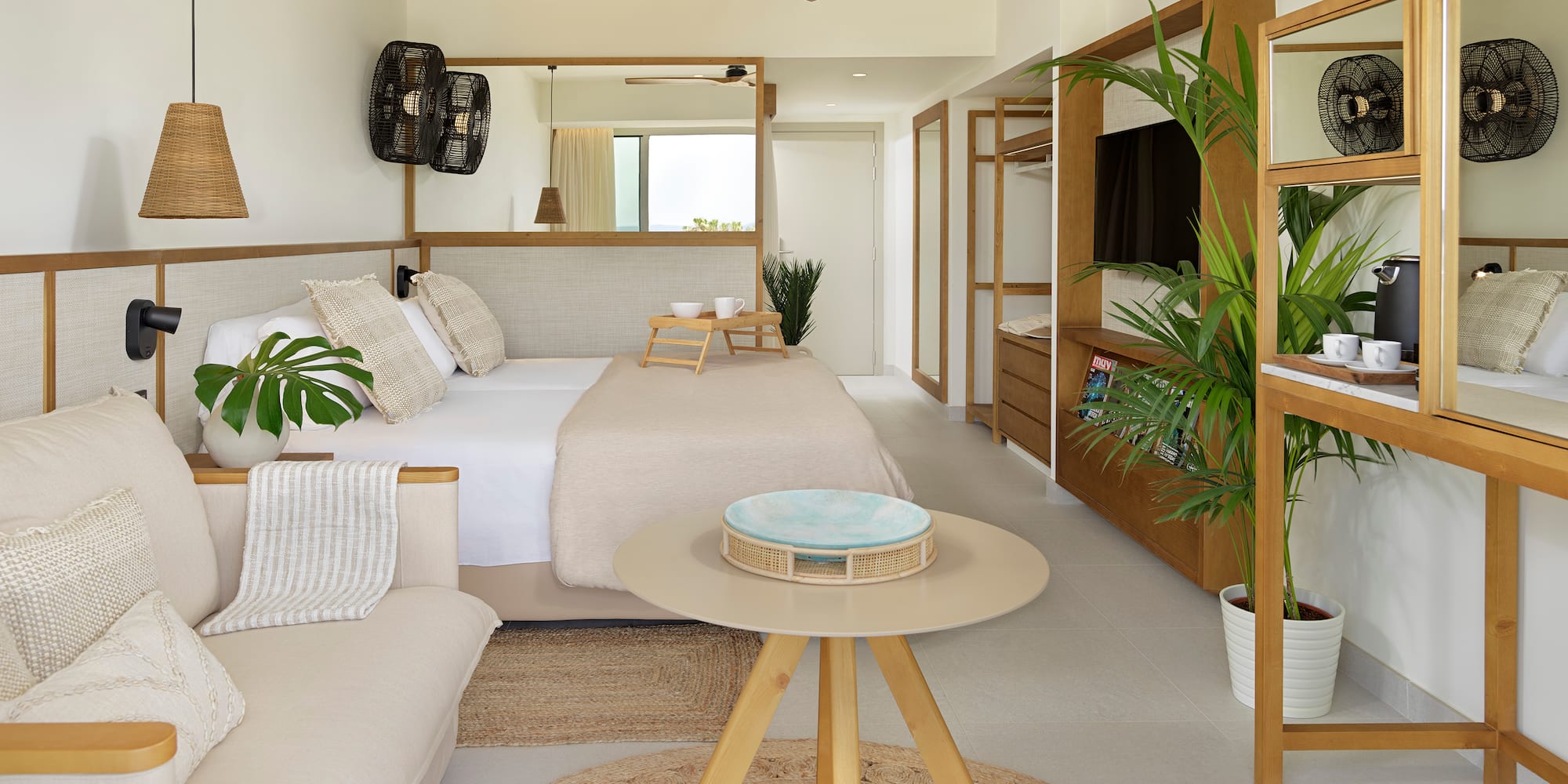 a room with a bed and a couch