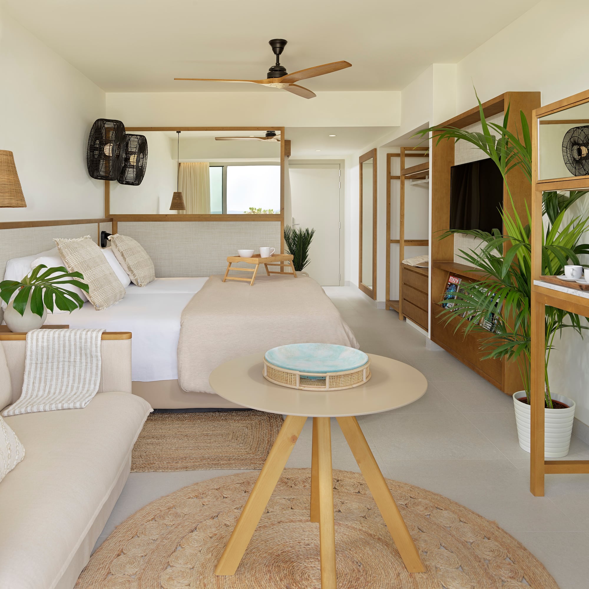 a room with a bed and a couch