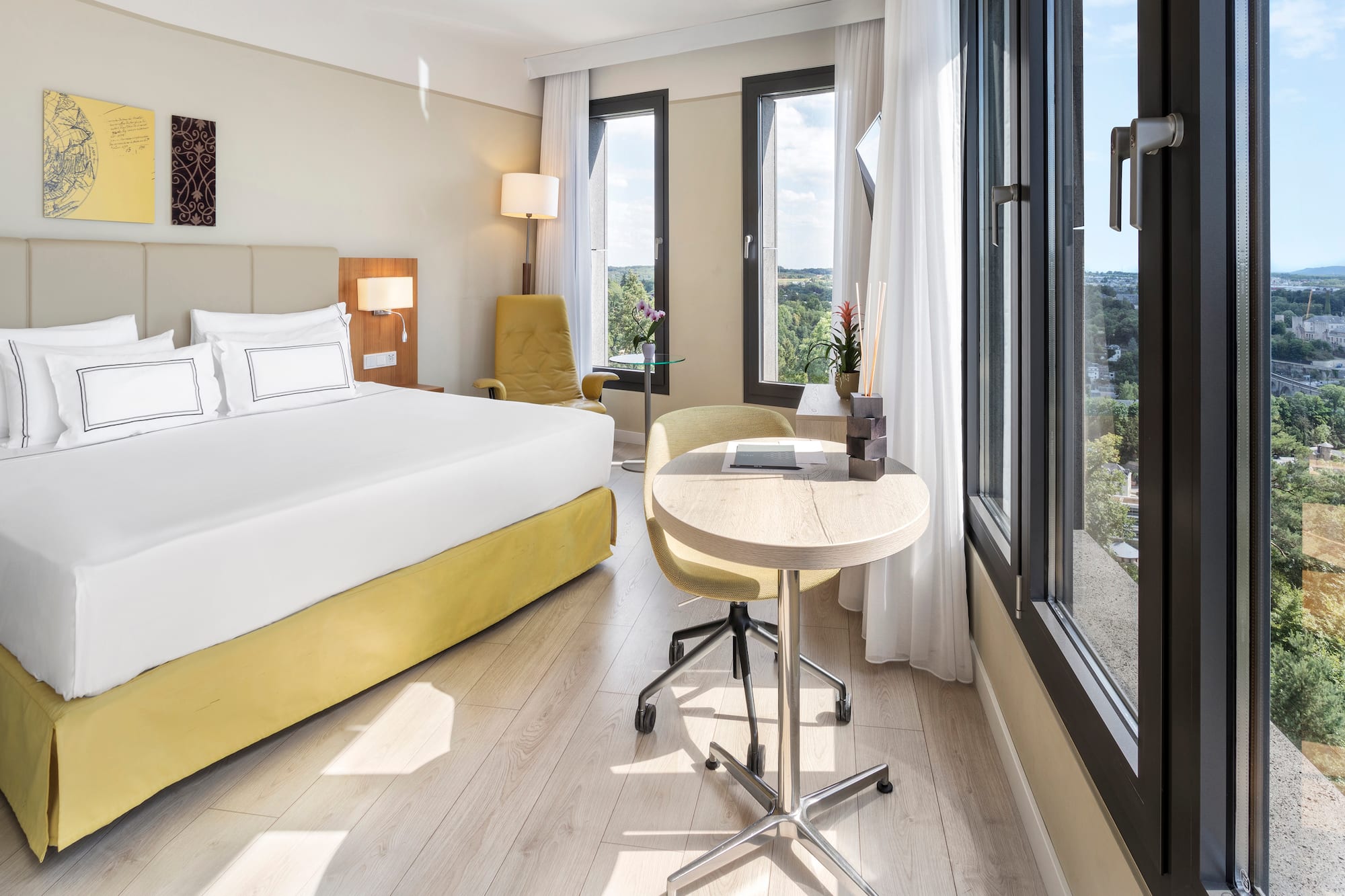 a room with a bed and a table