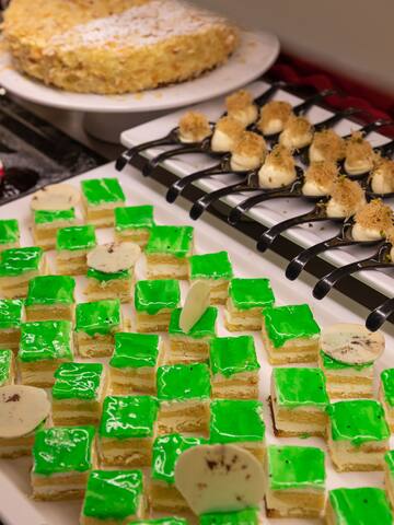 a tray of desserts on a table