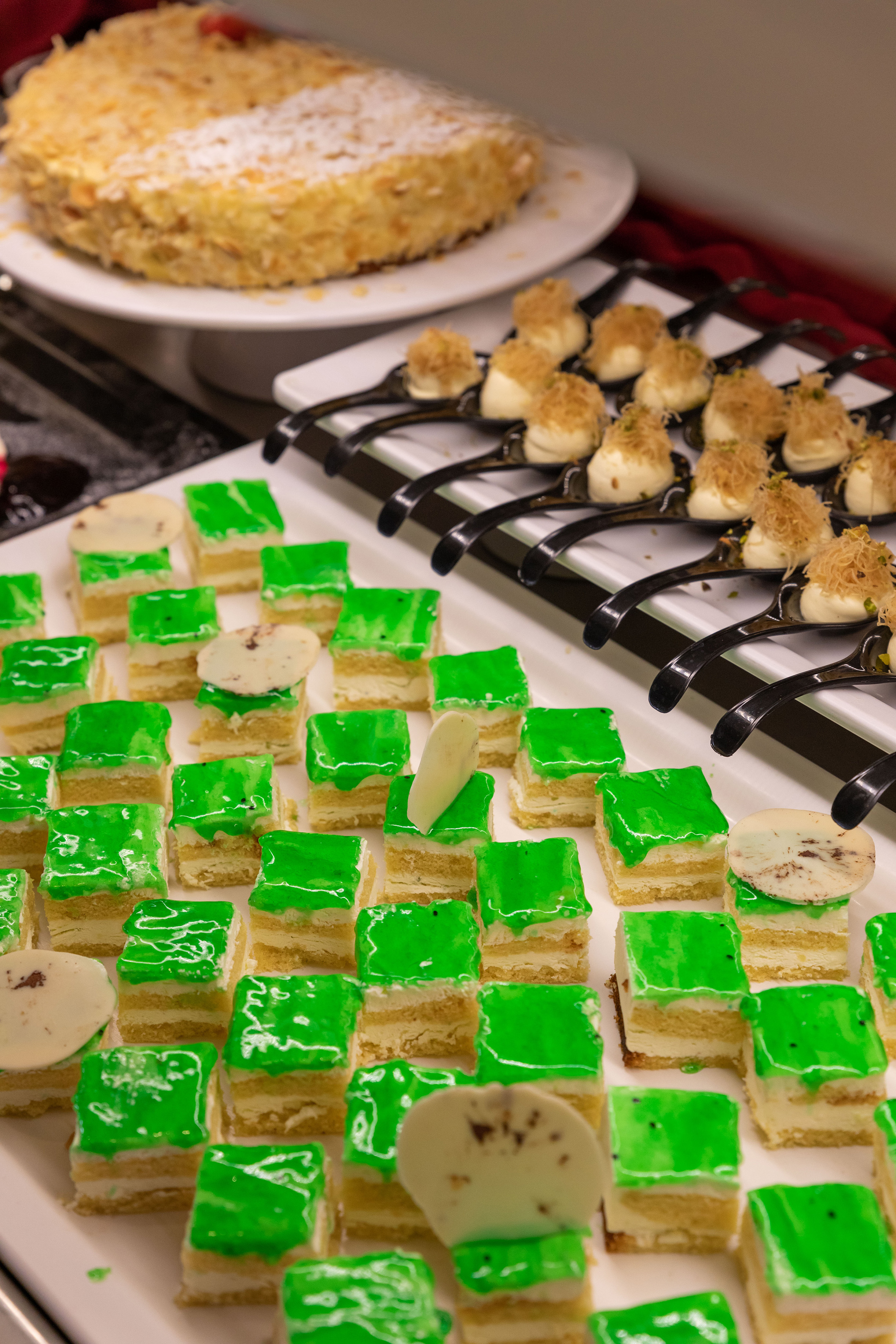 a tray of desserts on a table