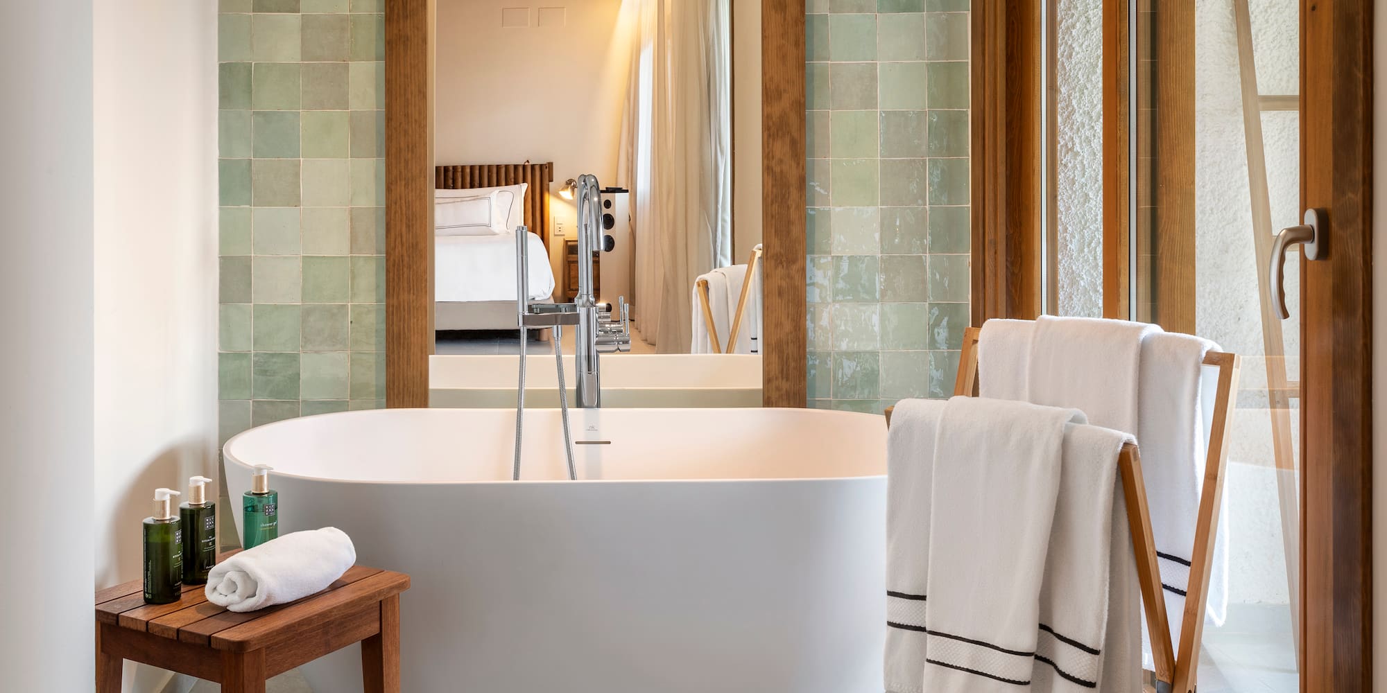 a bathtub in a bathroom