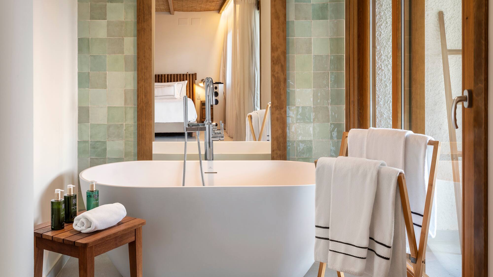 a bathtub in a bathroom