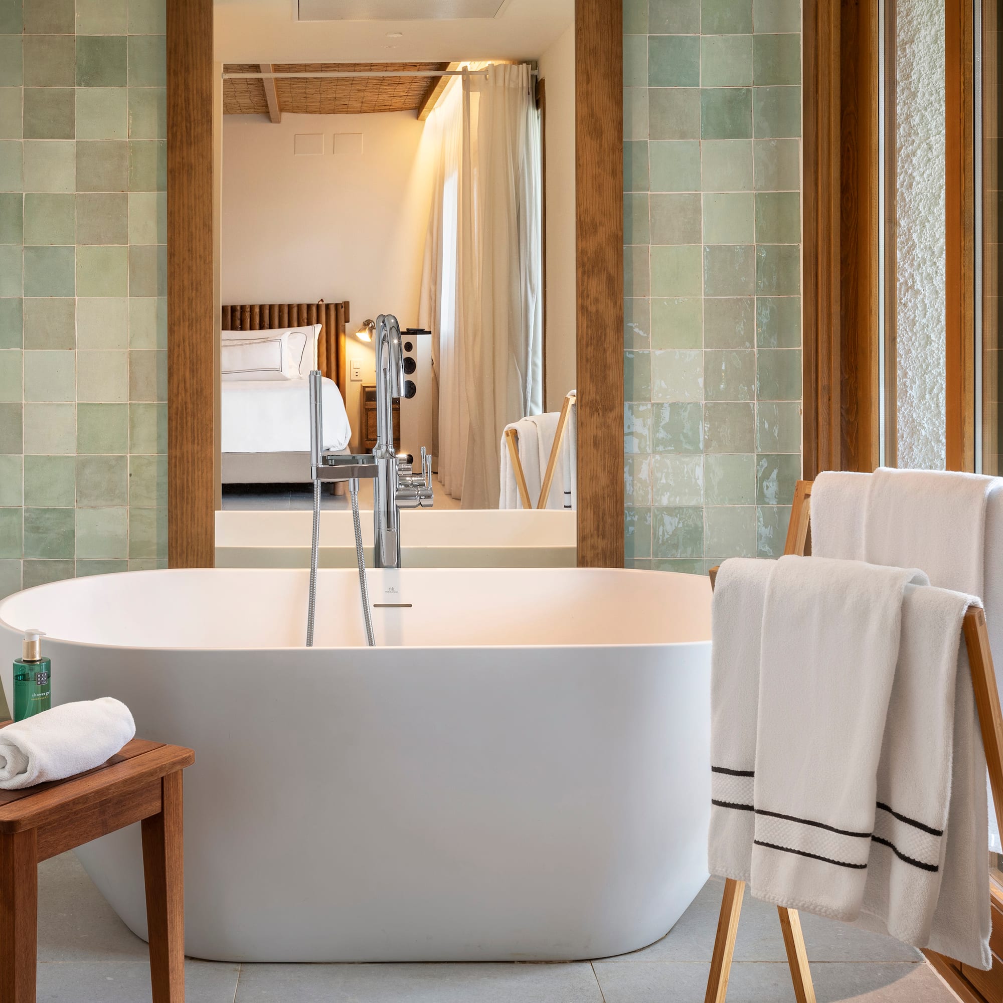 a bathtub in a bathroom