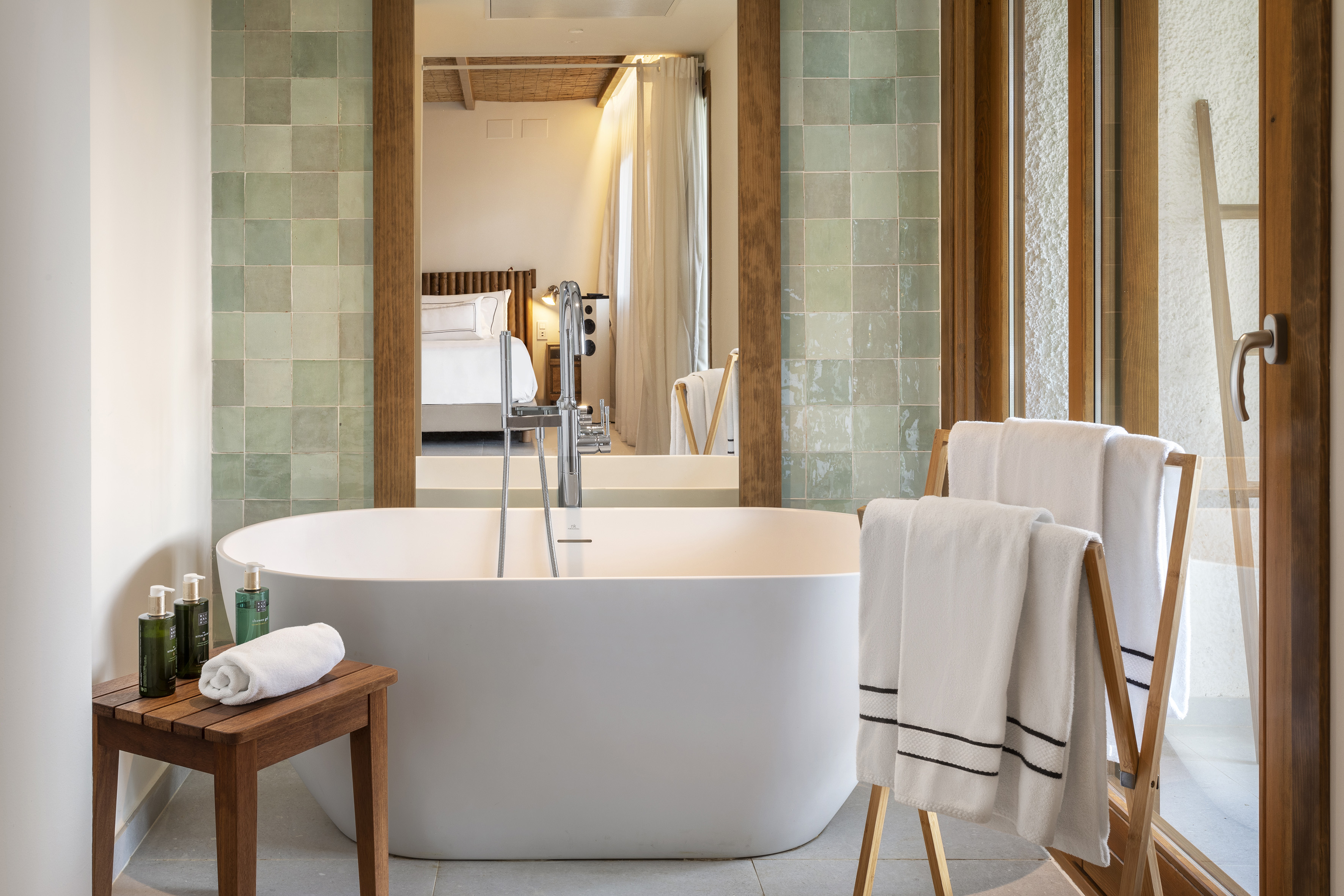 a bathtub in a bathroom