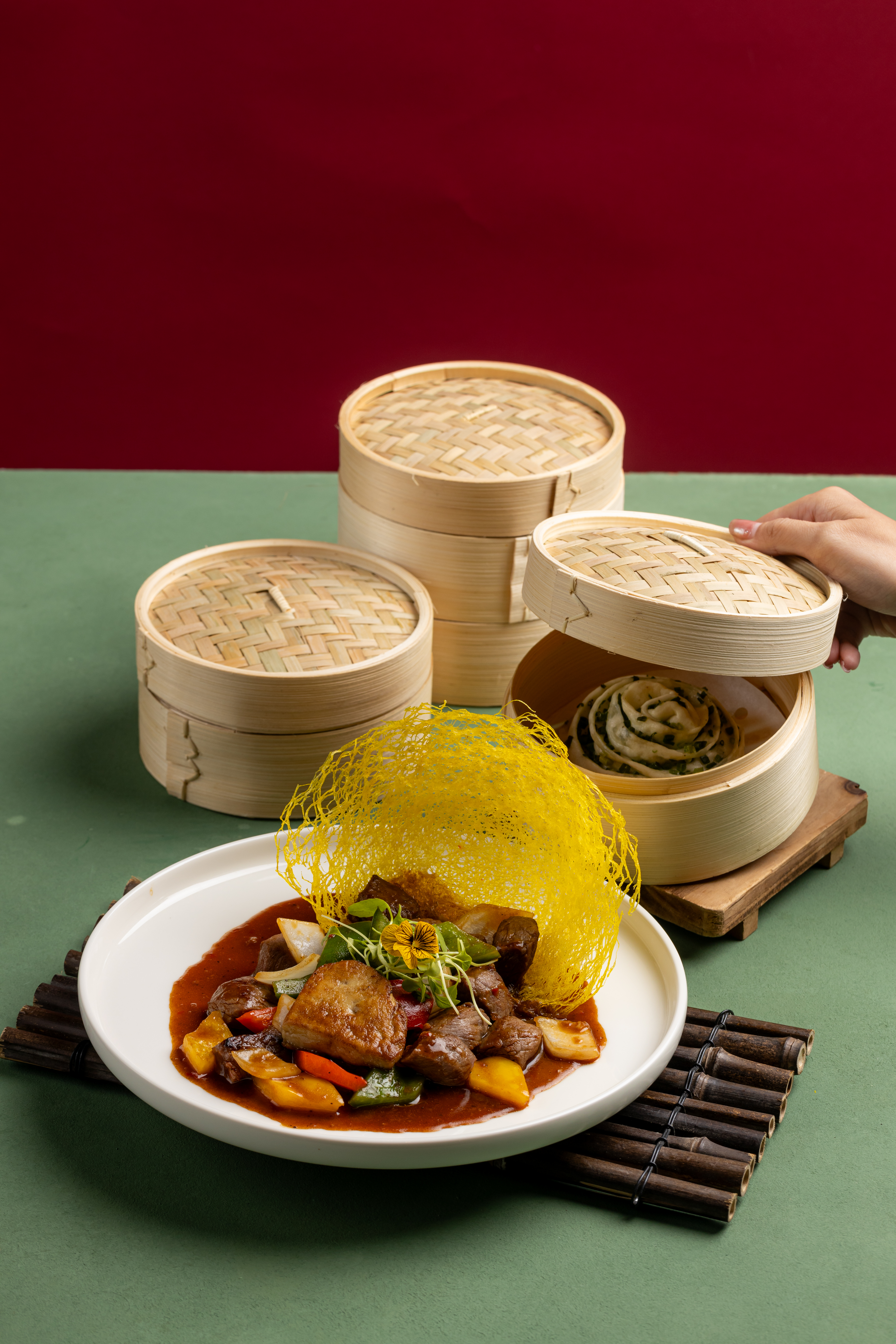 a plate of food with a lid open