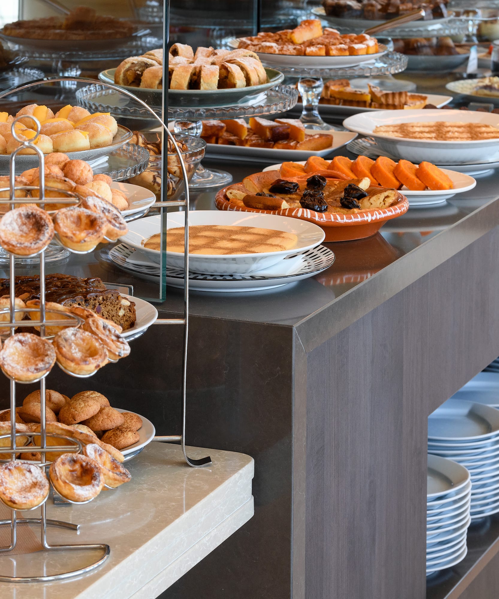 a display of pastries on a counter