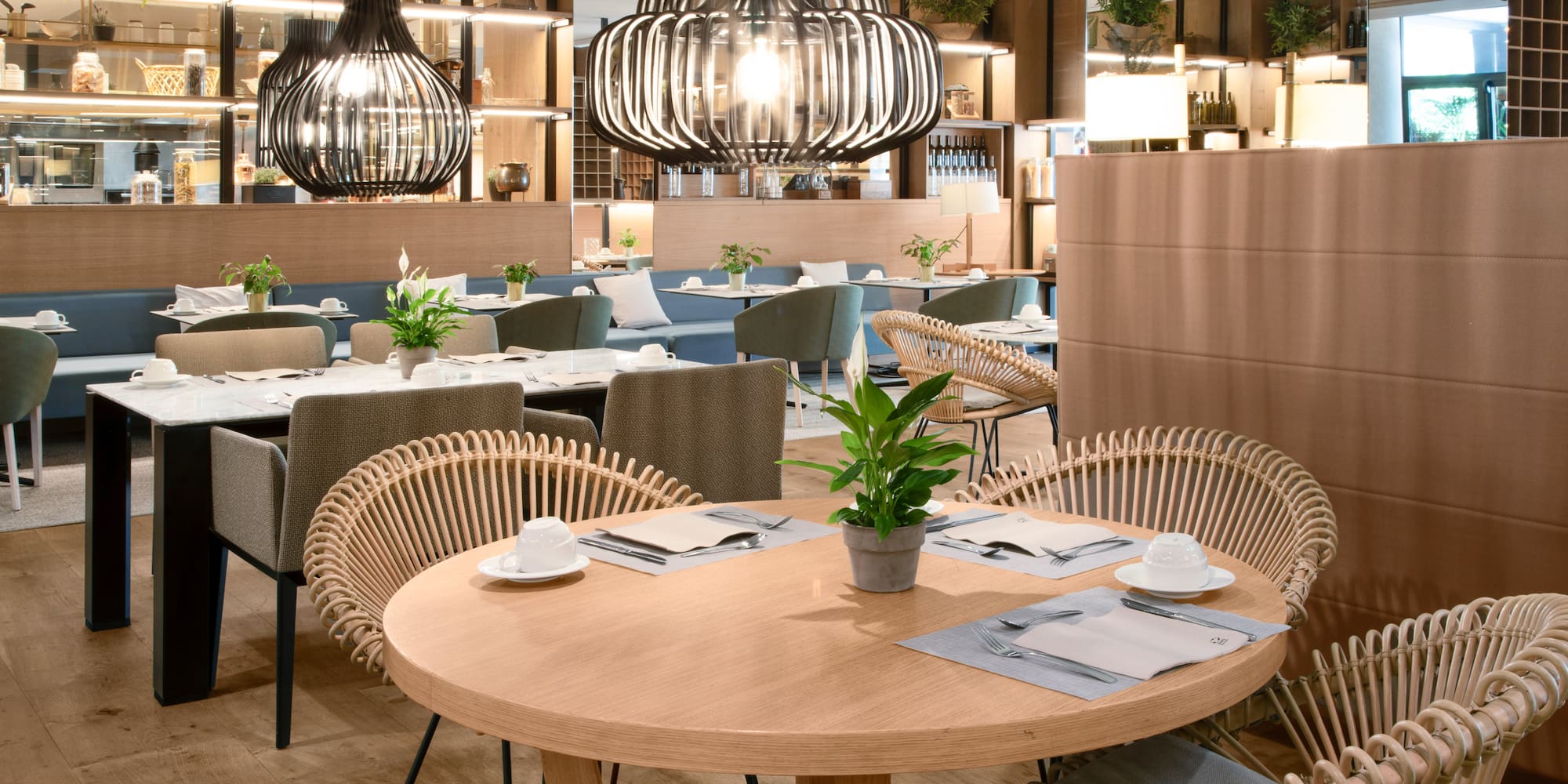 a room with a table and chairs