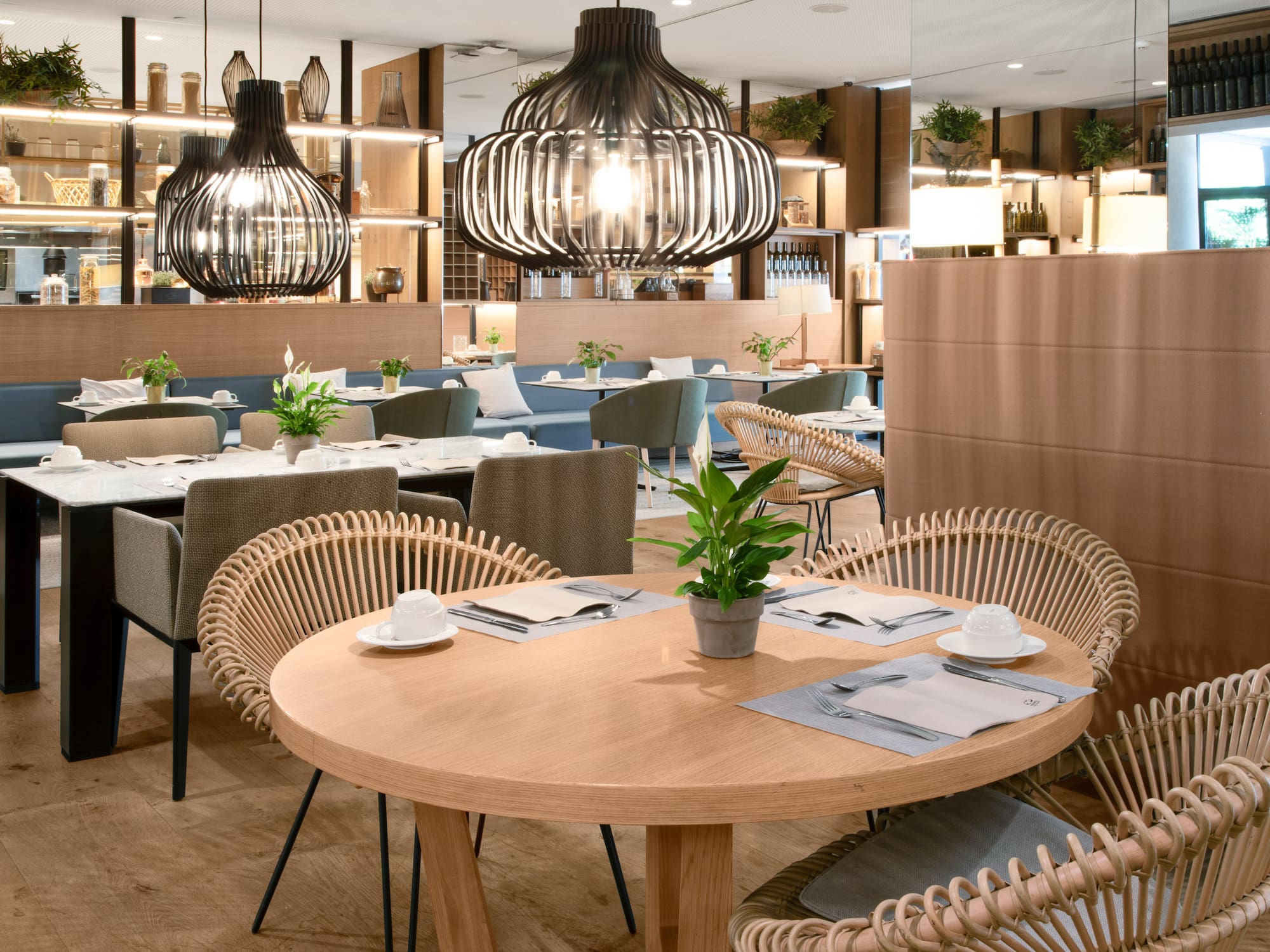 a room with a table and chairs