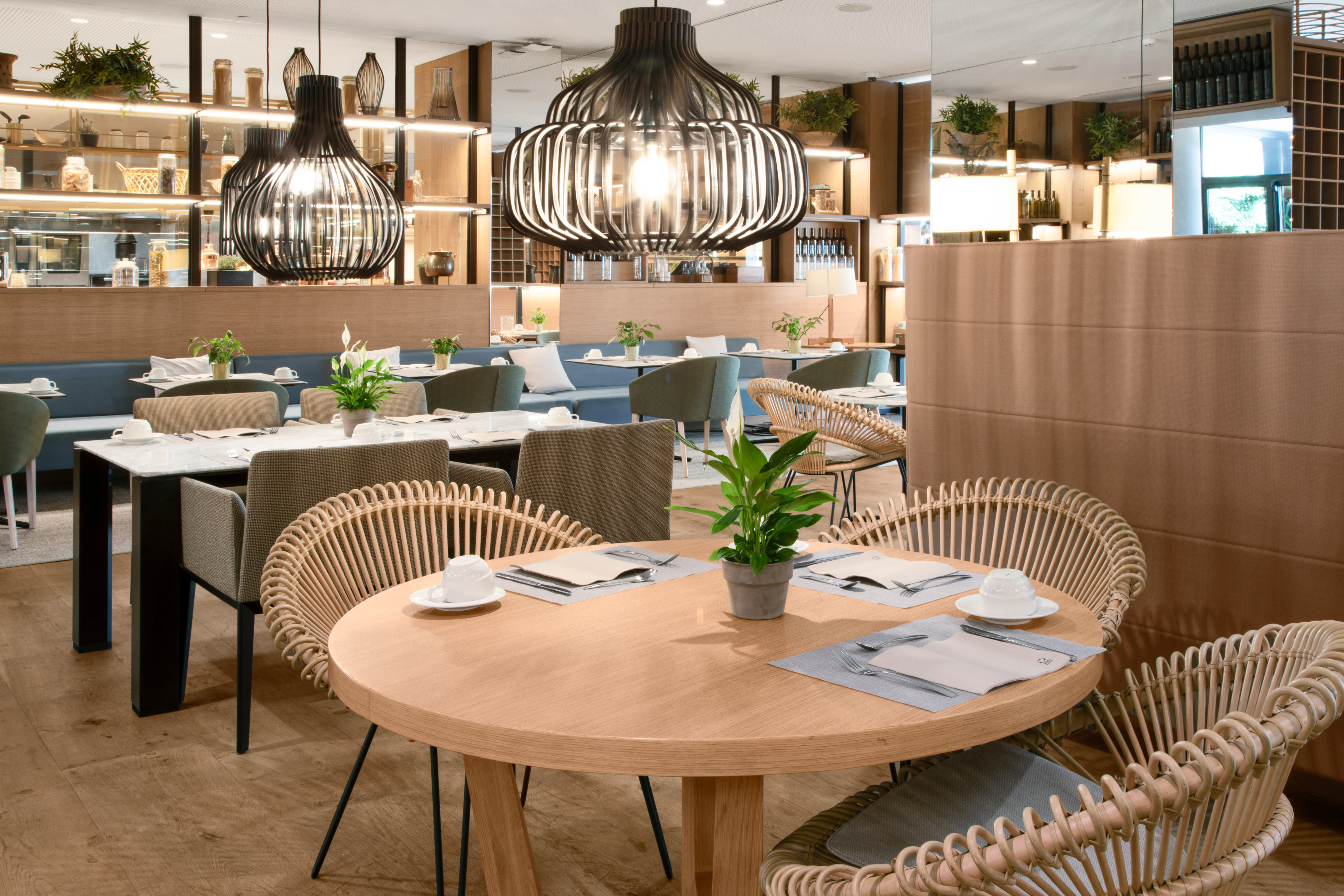 a room with a table and chairs