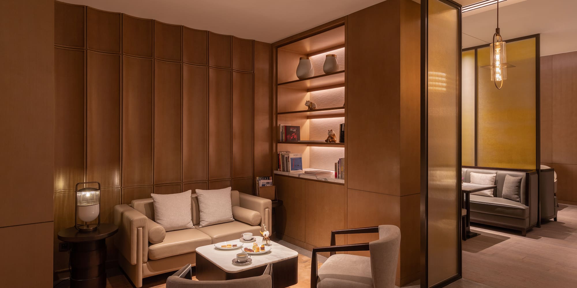 a room with a couch and a table