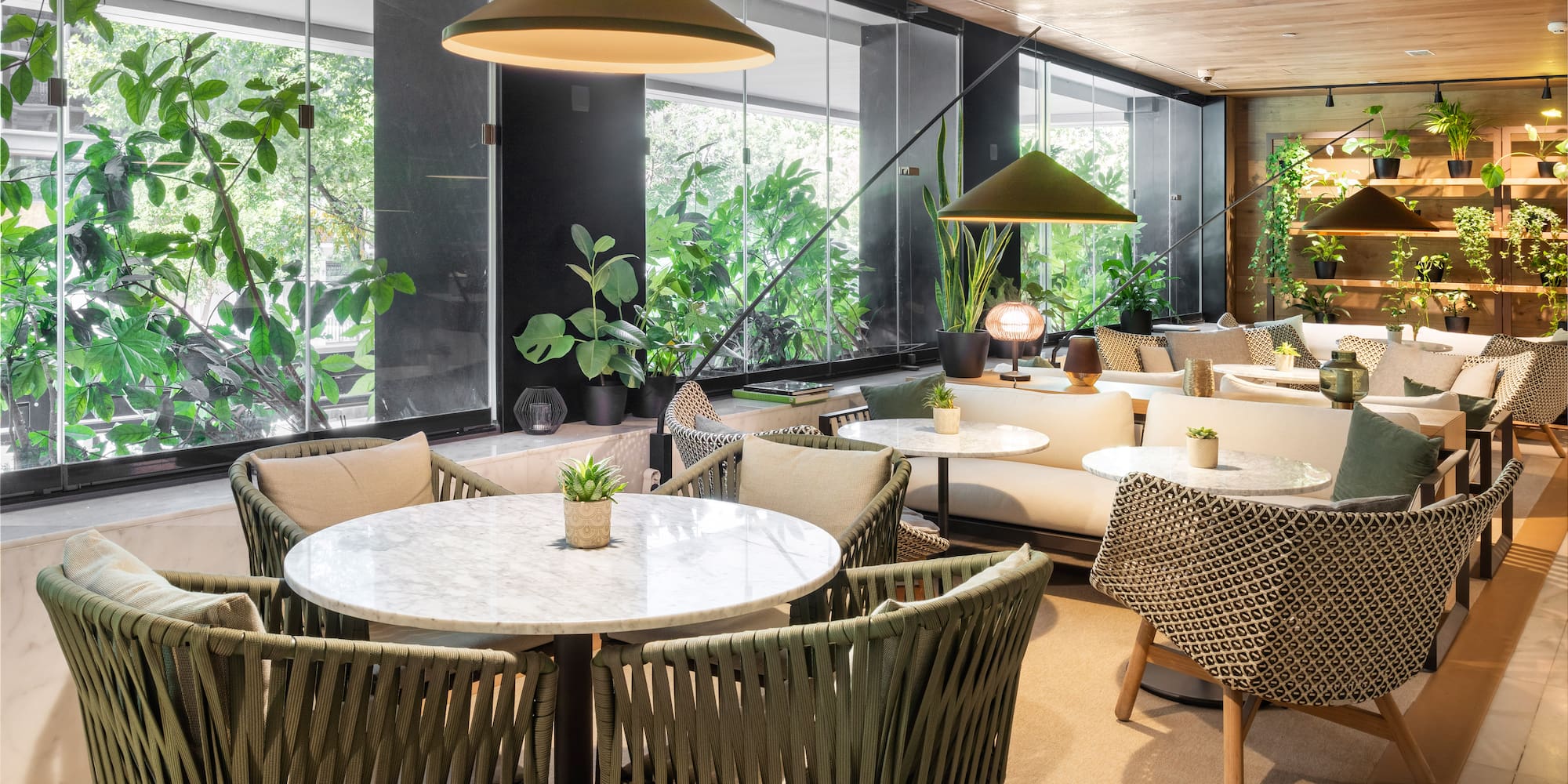 a room with tables and chairs