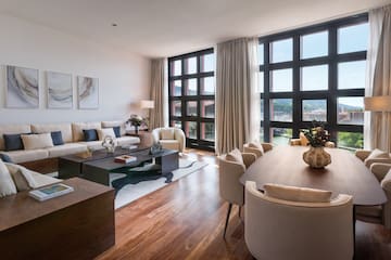 a living room with a large window