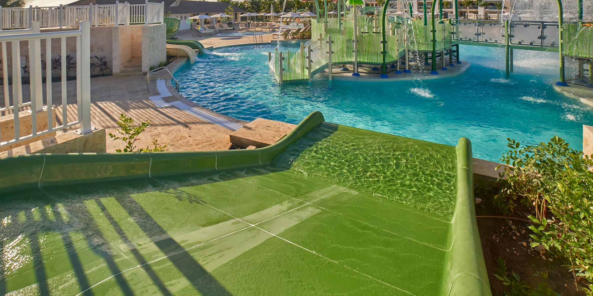 a water park with slides and water slides