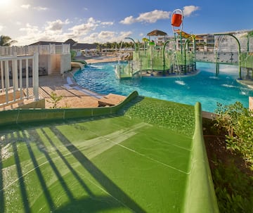 a water park with slides and water slides