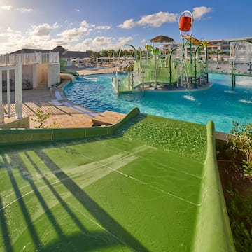 a water park with slides and water slides